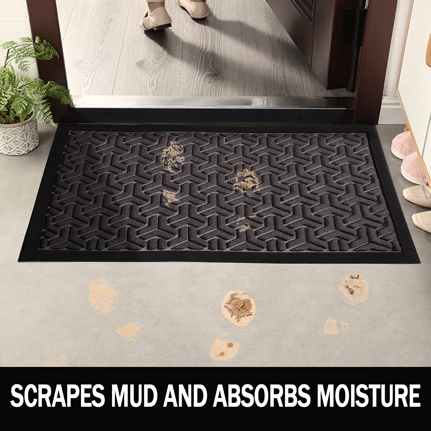 Purejoy Indoor Entrance Mat 45x75cm - Non-Slip Rubber Doormat with Dustproof & Waterproof Design - Dirt Trapping Floor Mat for Home, Office, Apartment - Perfect for Entryways, Mudrooms & High Traffic Areas