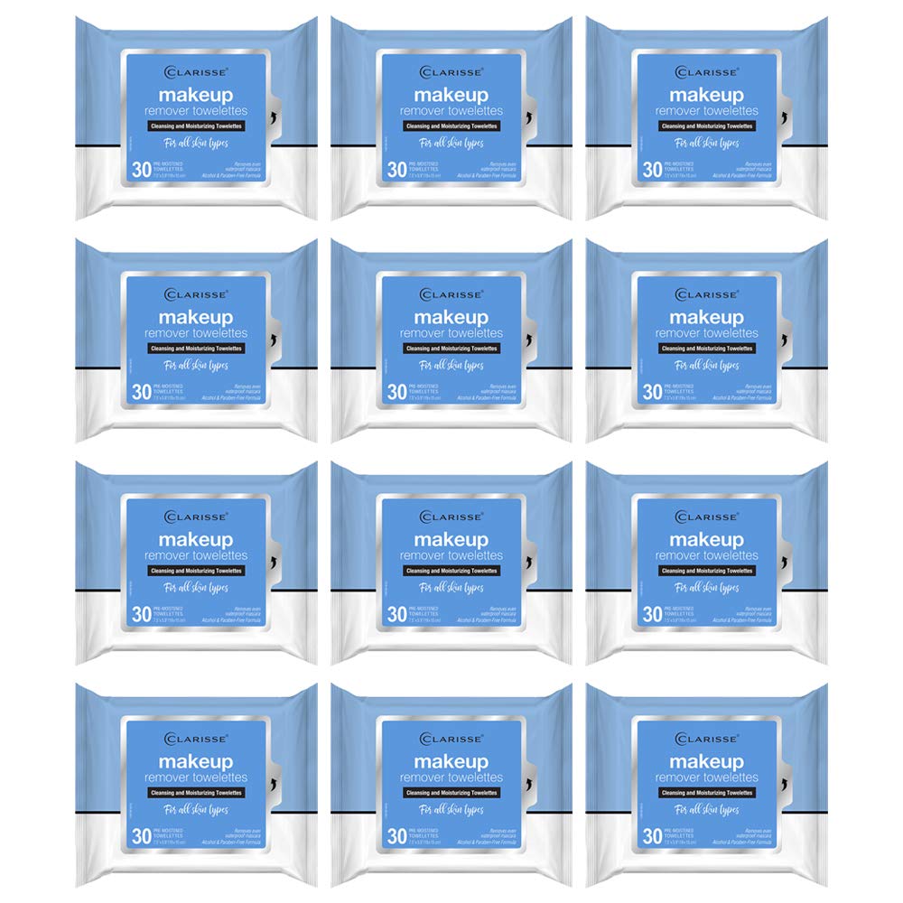 Clarisse 10781-12 Makeup Remover Cleansing Wipes with Moisturizing Formula, 30 Count (Pack of 1212) - Gentle Facial Cleansing Towelettes for Daily Makeup Removal & Skincare Routine
