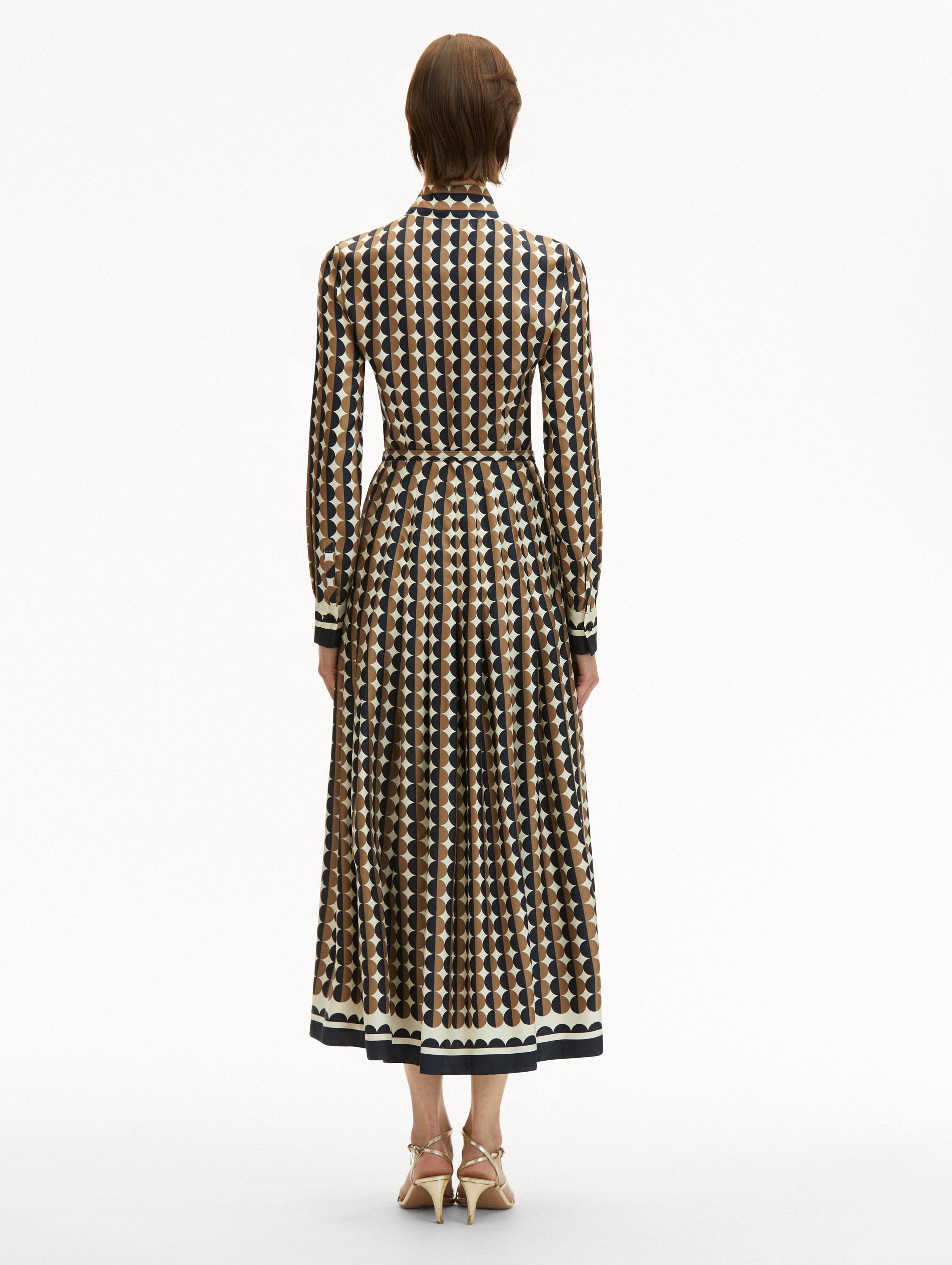 Elegant Geometric Circle Print Silk Twill Dress for Women | Flowy Summer & Evening Party Wear | Perfect for Weddings, Cocktail Events & Date Nights