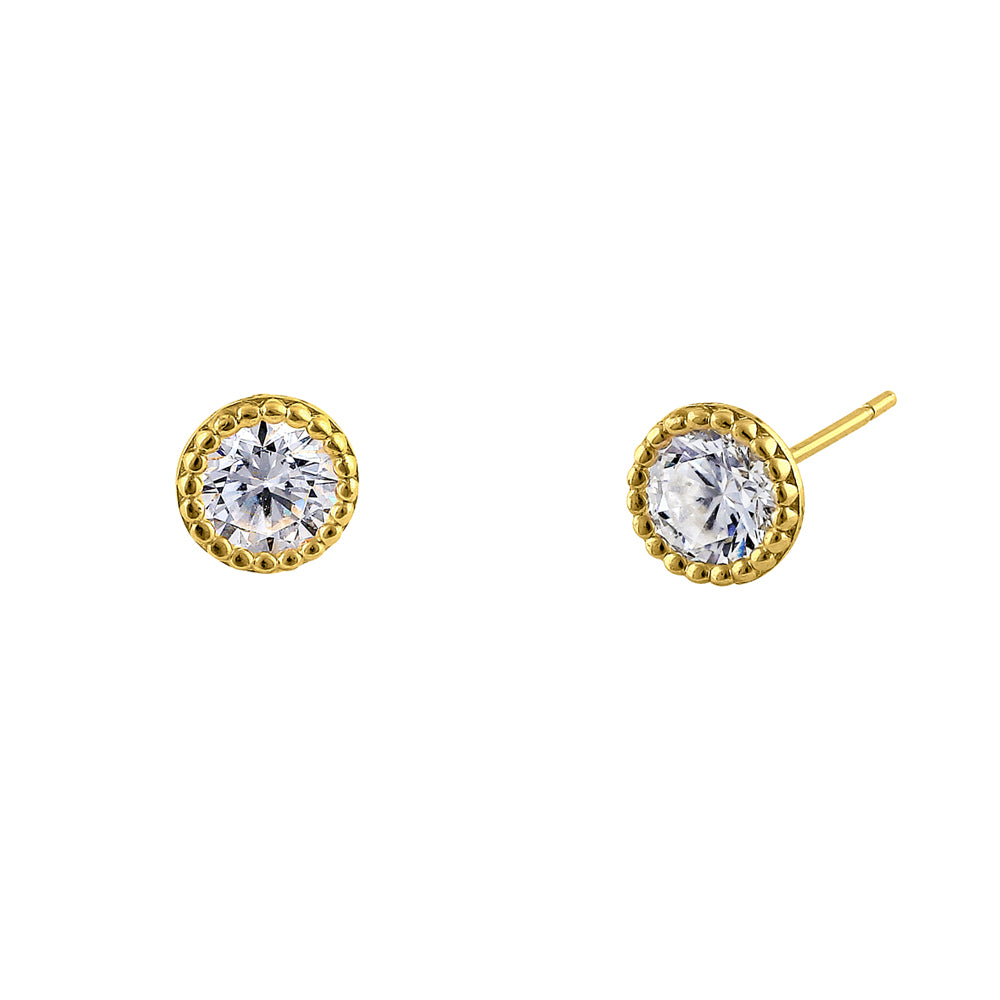 14K Yellow Gold Round Cubic Zirconia Stud Earrings for Women - Minimalist & Elegant Jewelry Gift for Birthday, Anniversary, or Everyday Wear