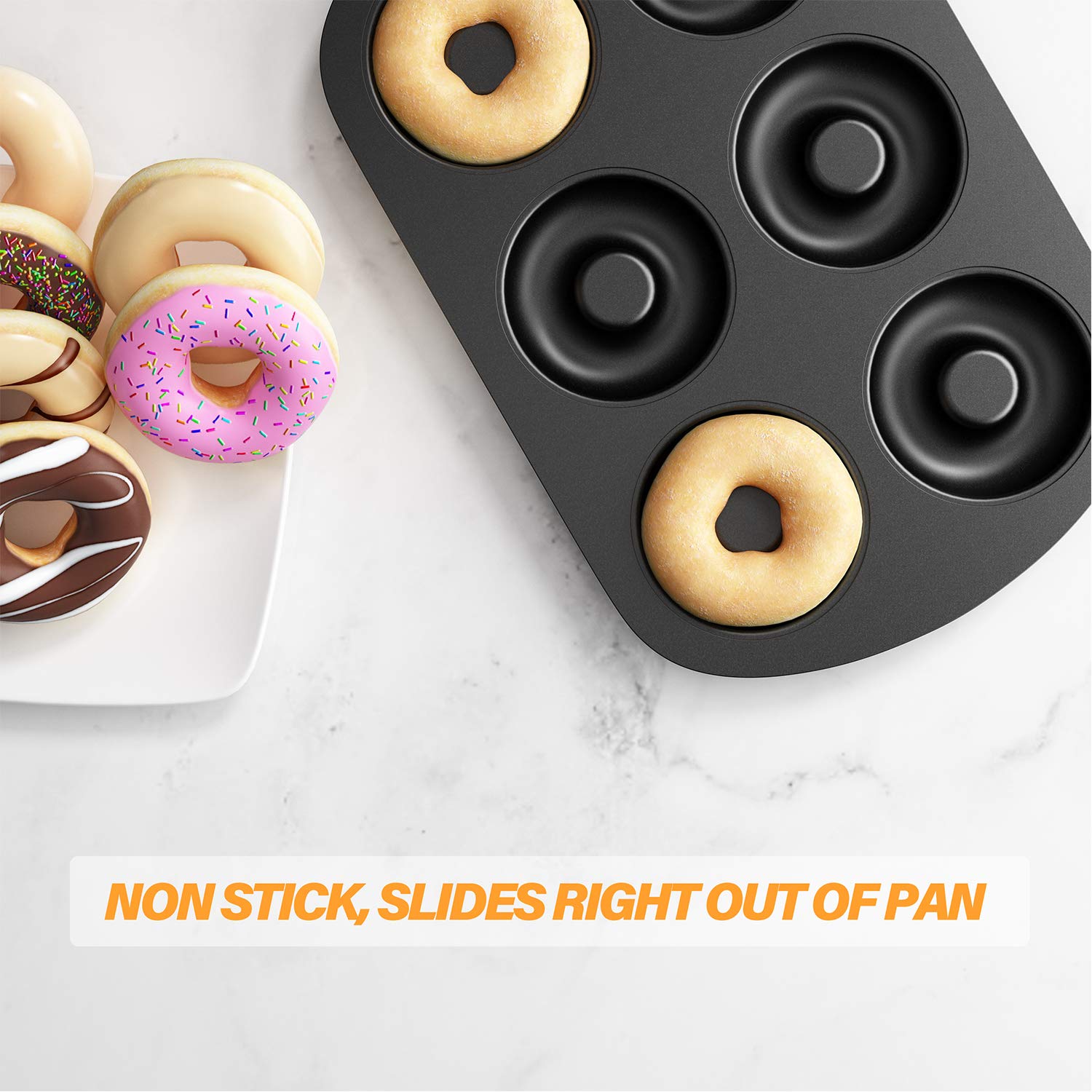 Non-Stick 6-Cavity Donut Baking Pans - Set of 3, Makes 3.25