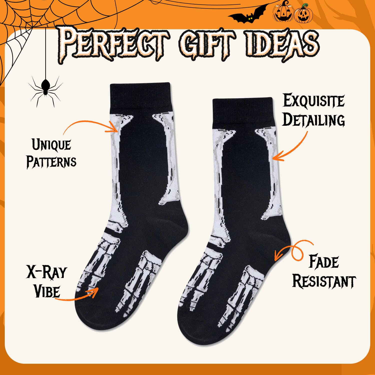 Zmart Halloween Socks for Kids, Teens & Adults - Fun Skeleton Design Gifts for Boys & Girls - Perfect for Costume Parties, Trick or Treating & Spooky Celebrations