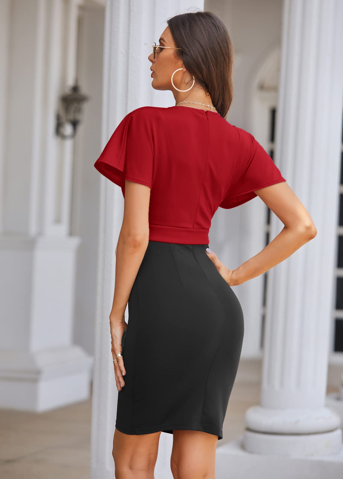 GRACE KARIN Women's Professional Pencil Dress - Short Sleeve Business Attire for Office Work, Wedding Guest & Cocktail Party | Elegant Work Dress for Career Women, Formal Events & Special Occasions