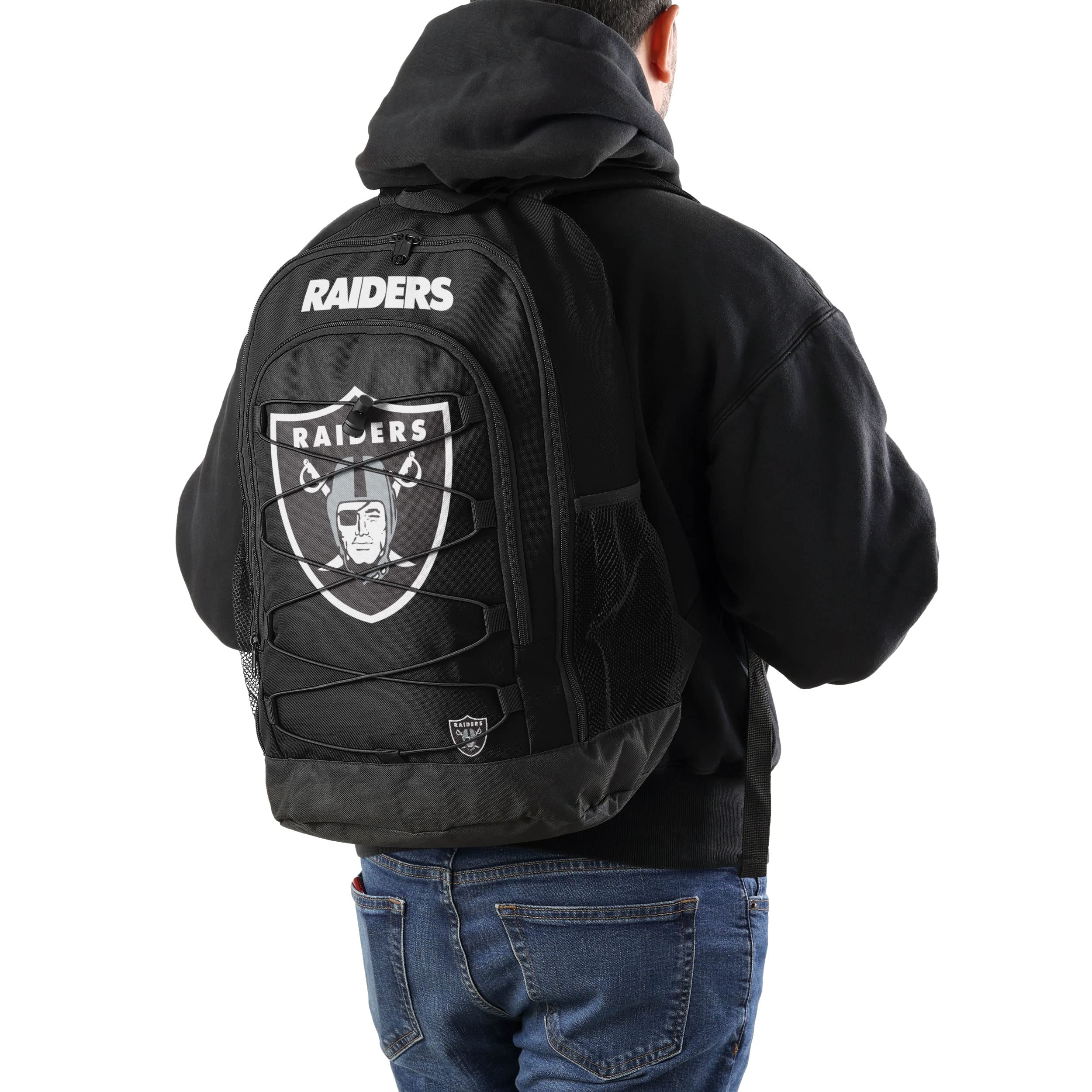 FOCO Las Vegas Raiders NFL Big Logo Bungee Backpack - Officially Licensed Adjustable Drawstring Bag for Men & Women - Perfect for School, Travel, and Game Day Fan Gear