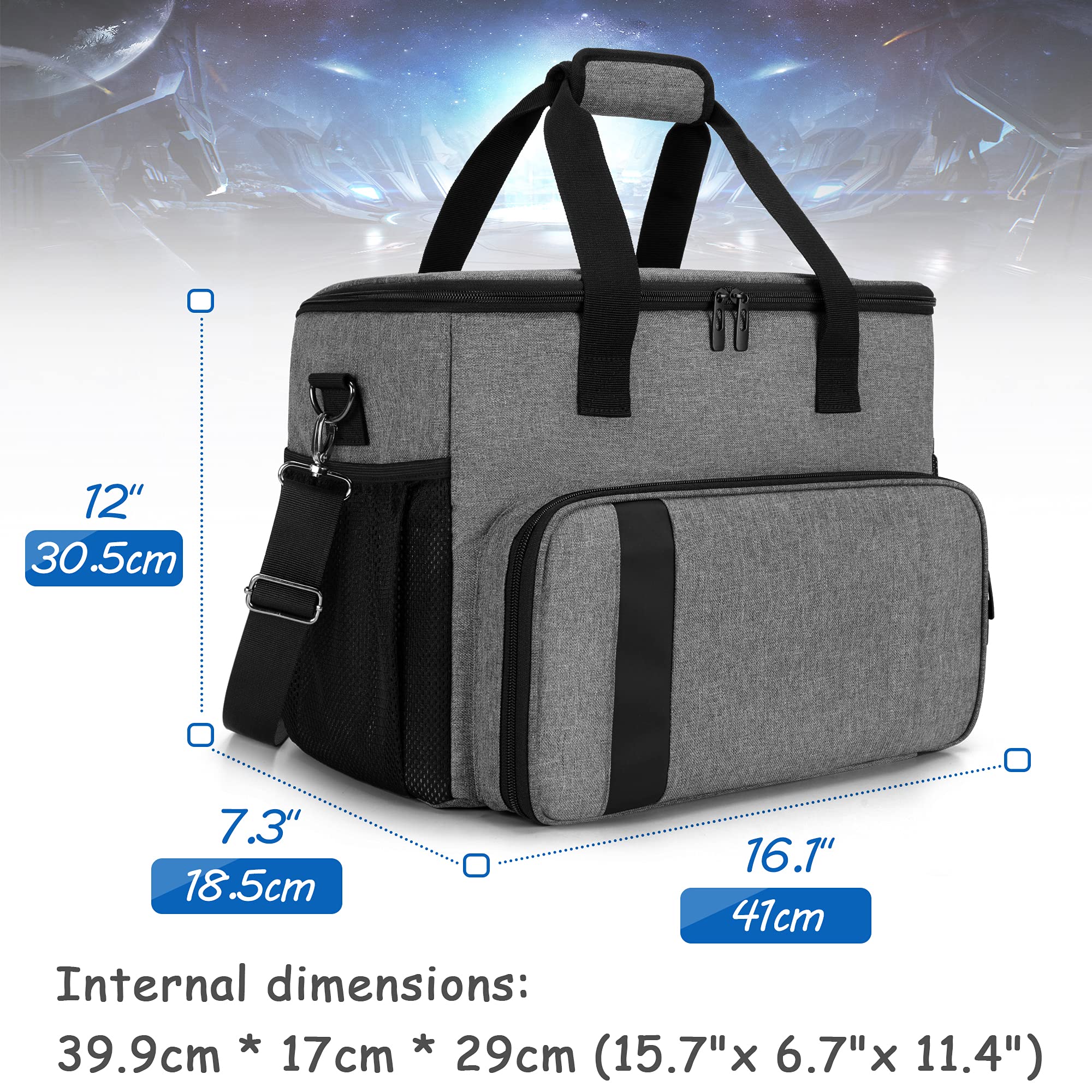 CURMIO Travel Storage Bag for PS5, PS4, PS4 Pro, Xbox Series S, Xbox One & Xbox 360 - Protective Case for Gaming Console, Controllers, Discs & Accessories (Bag Only) - Gray - Perfect for Travel, Storage & Gaming Parties