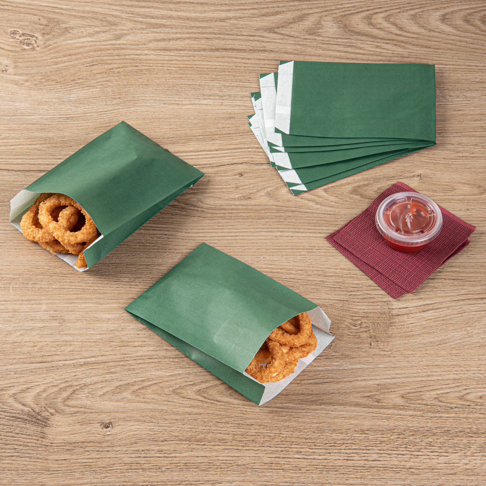Eco-Friendly Forest Green French Fry Paper Snack Bags - 4.25