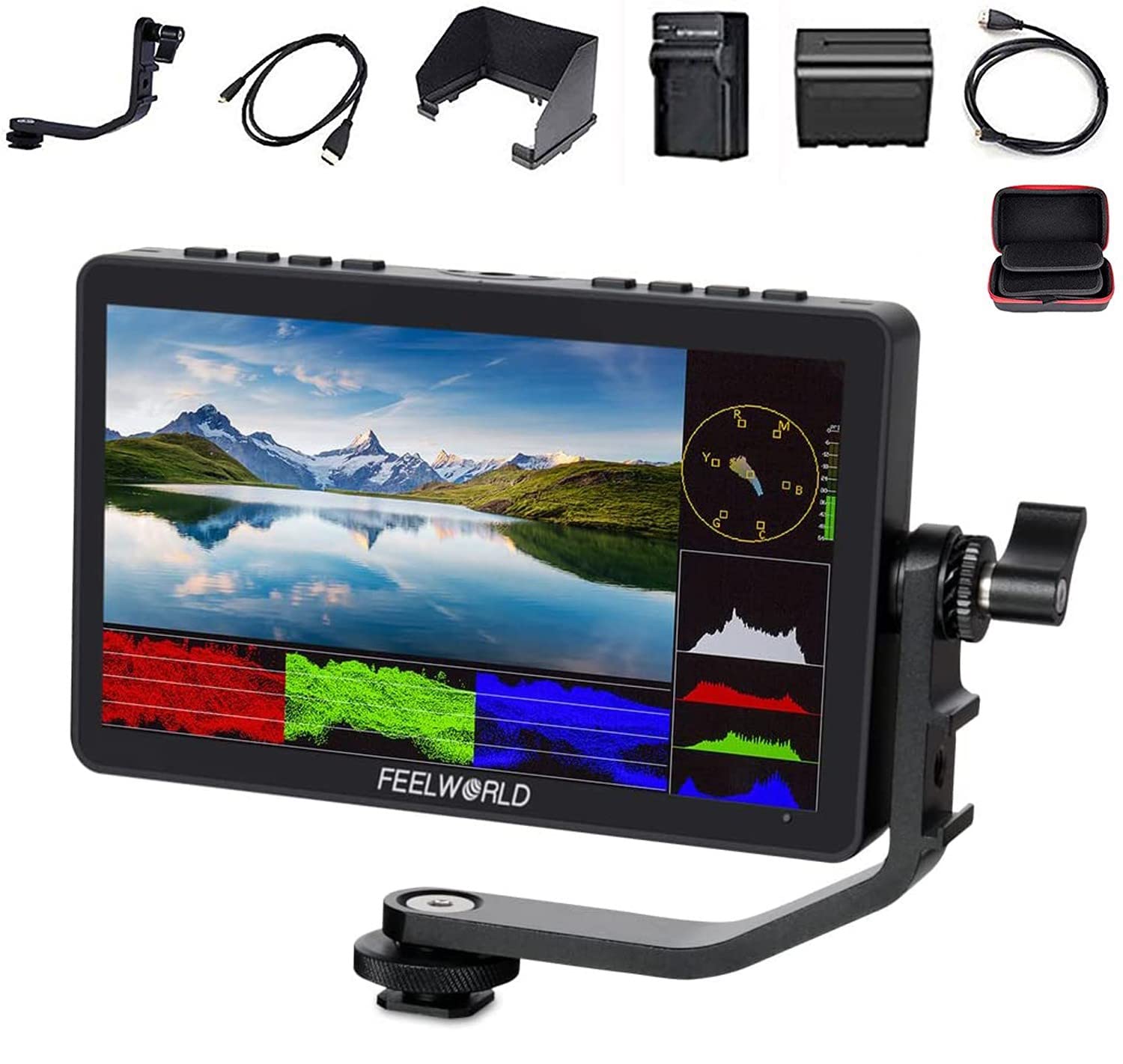 FEELWORLD F5 Pro V4 6 Inch Touch Screen DSLR Camera Field Monitor - 4K HDMI IPS FHD 1920x1080 with 3D LUT, NP-F970 Battery, Charger & Carry Case - Perfect for On-Set Filmmaking, Live Streaming & Professional Photography