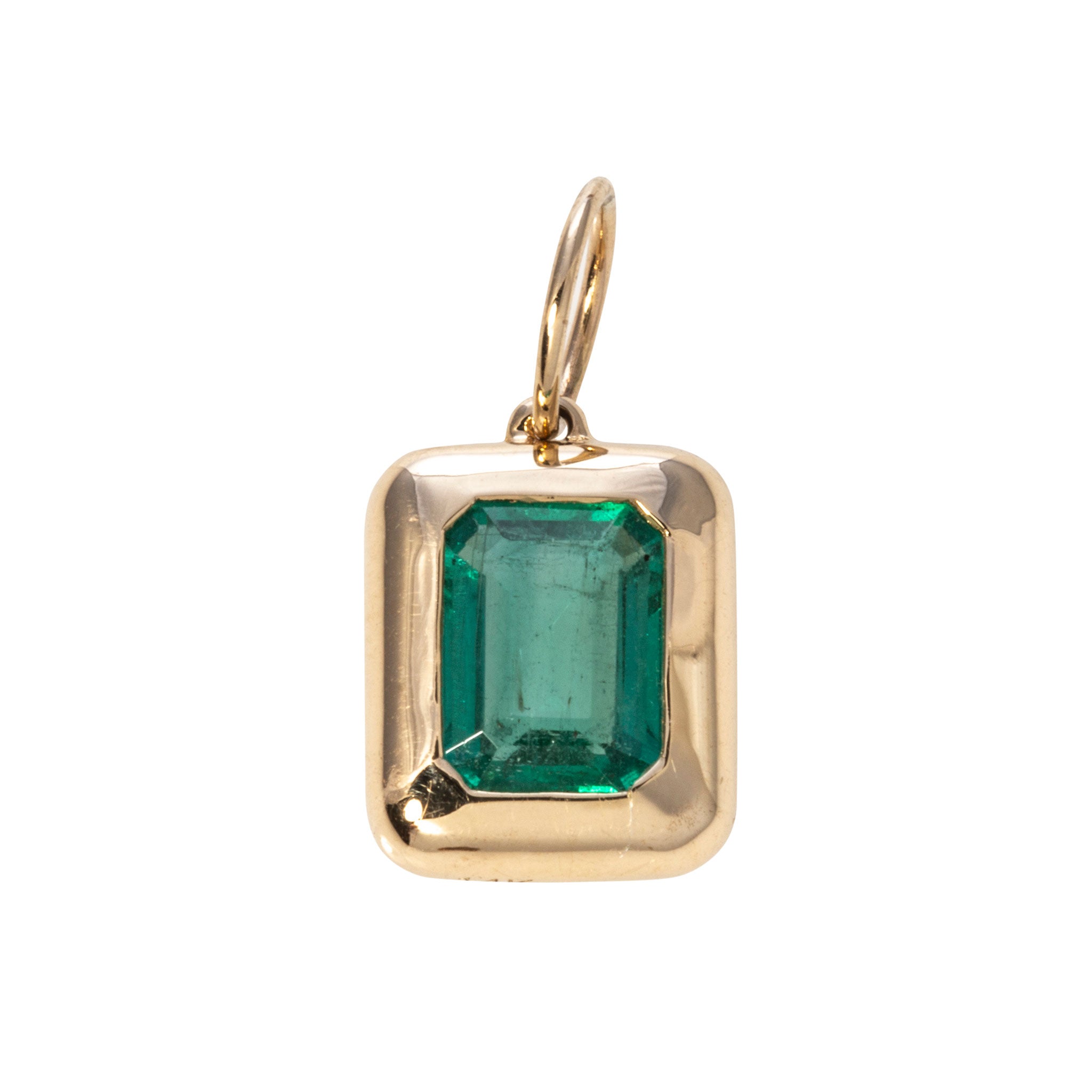 Emerald Cut Emerald Bezel Set 14K Yellow Gold Pendant Necklace - Elegant Jewelry for Women, Perfect for Weddings, Anniversaries & Special Occasions