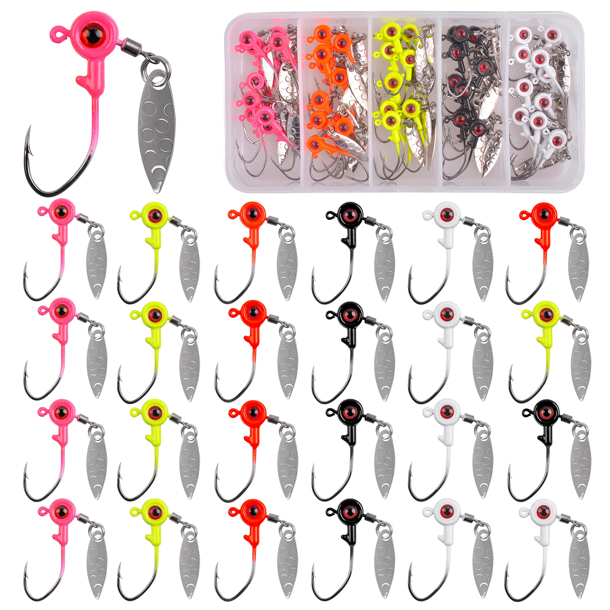25-50PCS Fishing Jig Heads Kit with Plastic Box - 3/16 1/8 1/16 oz for Bass & Crappie - Perfect for Freshwater Fishing