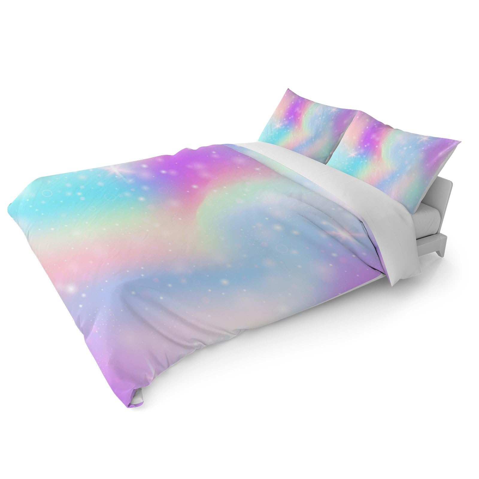 Starry Galaxy Rainbow Duvet Cover Set - 3 Piece Queen Size Bedding with Pillowcases (Comforter Not Included) | Space Themed Bedroom Decor for Kids & Teens