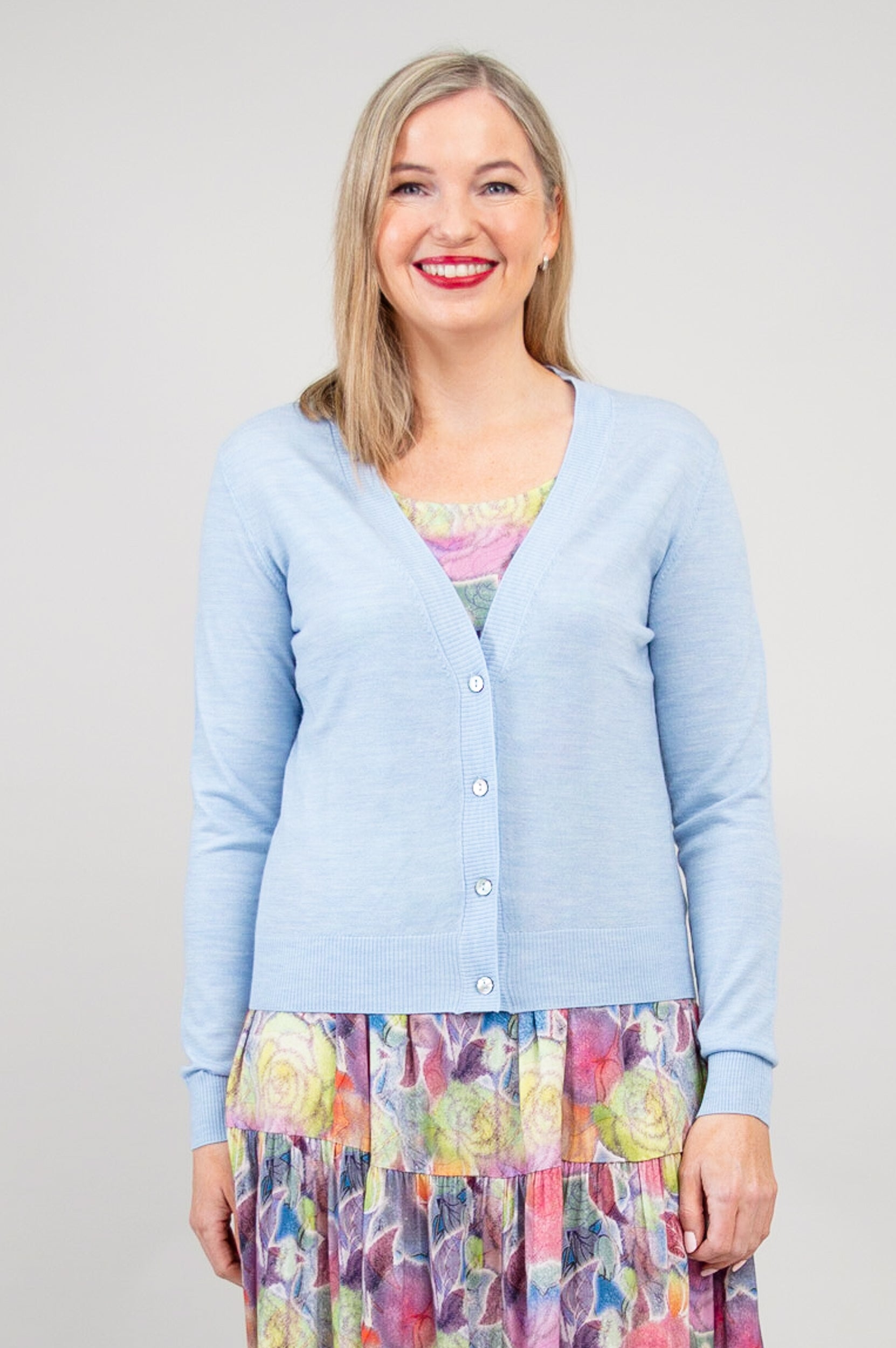 Camila Cardigan - Cerulean Blue Merino Wool Sweater for Women | Cozy Winter Wear & Office Outfit