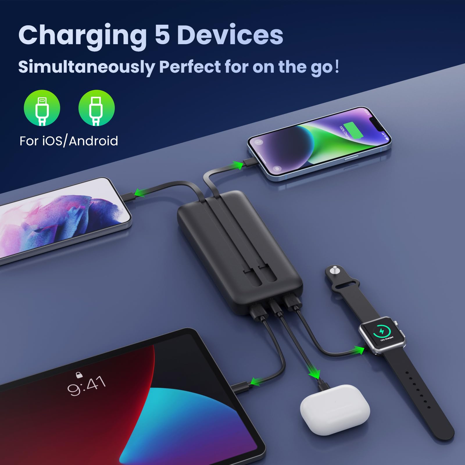40,800mAh Portable Charger Power Bank with 25W PD QC 4.0 Fast Charging | Built-in Cables & LCD Display | USB C Battery Pack for iPhone 16/15/14, Samsung Android Phones (Black) | Perfect for Travel, Camping & Emergency Power Backup