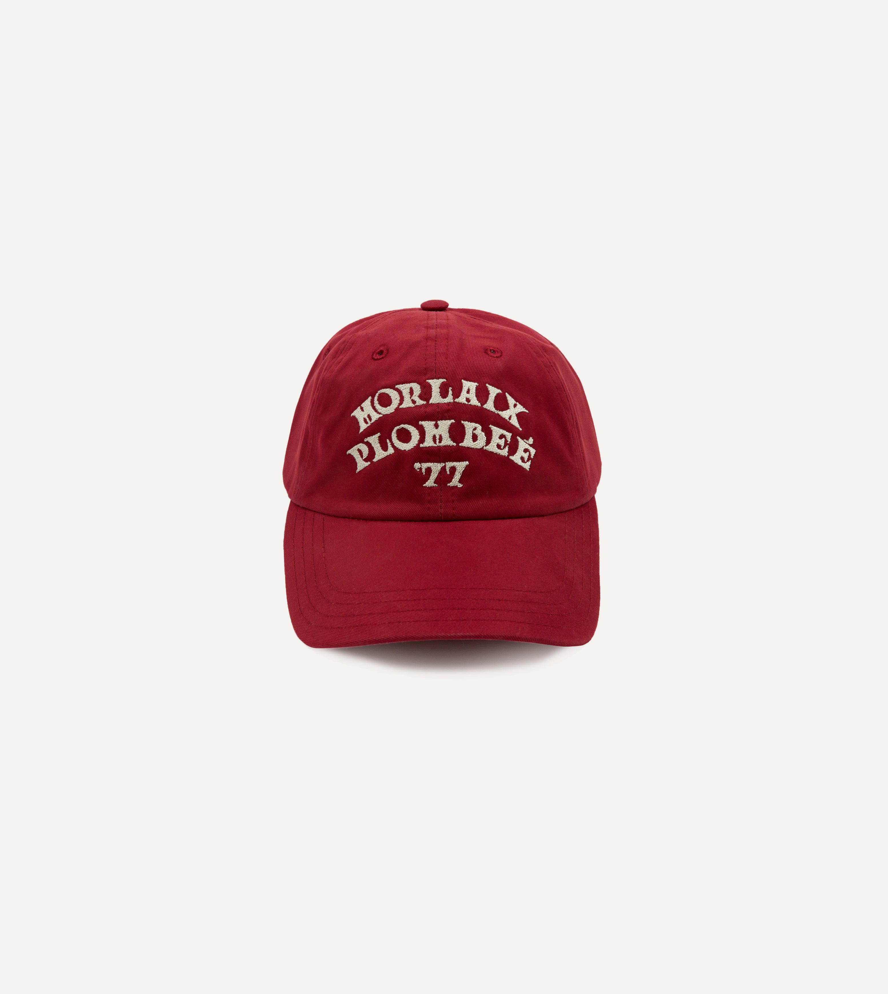 Red Morlaix Plombeé '77 Cotton Twill Baseball Cap - Vintage Style Adjustable Dad Hat for Men & Women - Perfect for Casual Wear, Outdoor Activities & Sports Fans