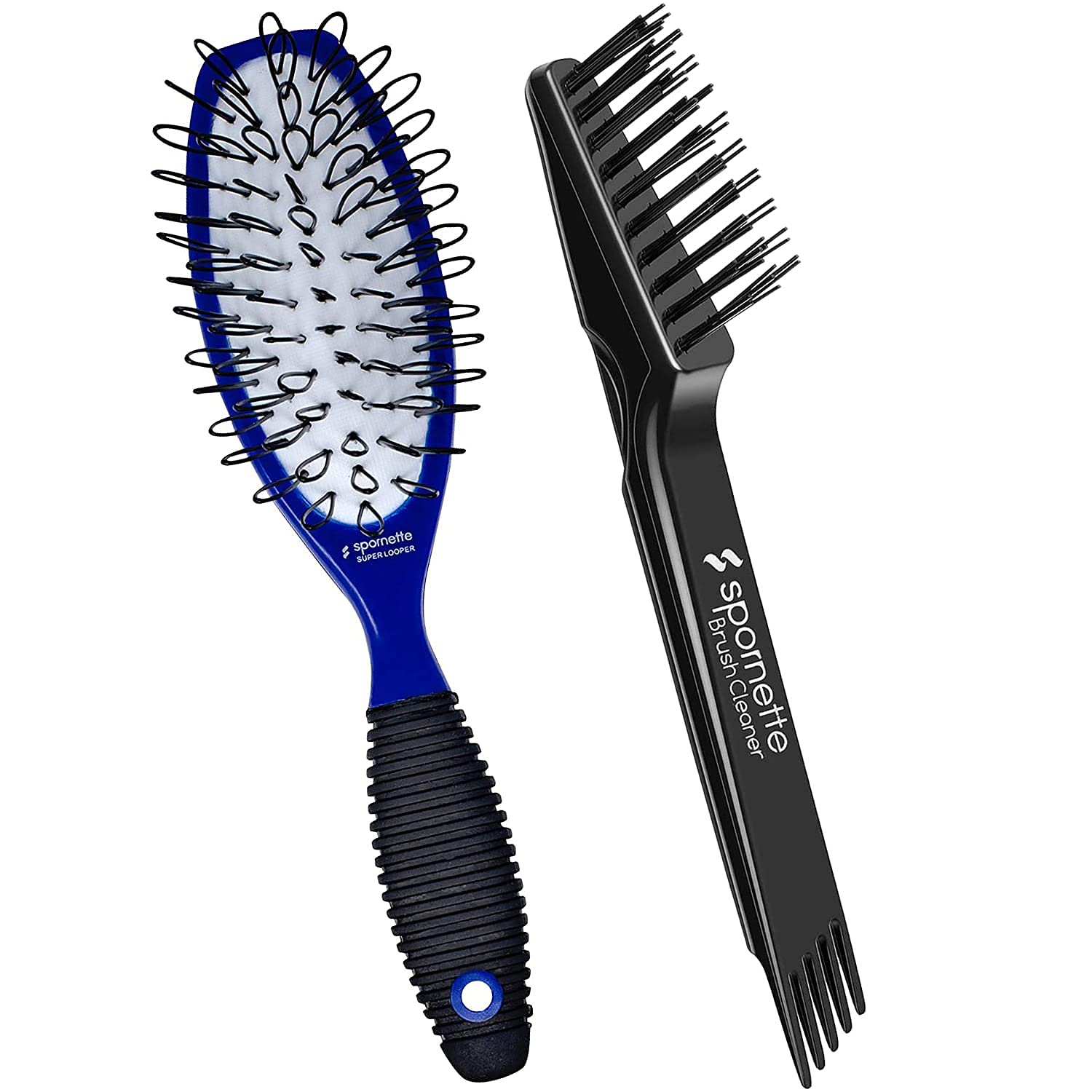 Spornette Small Super Looper Wig Brush Set with Hair Brush Cleaner - Detangling & Styling Brush for Synthetic & Human Hair Wigs - Perfect for Salon, Cosplay & Daily Hair Care