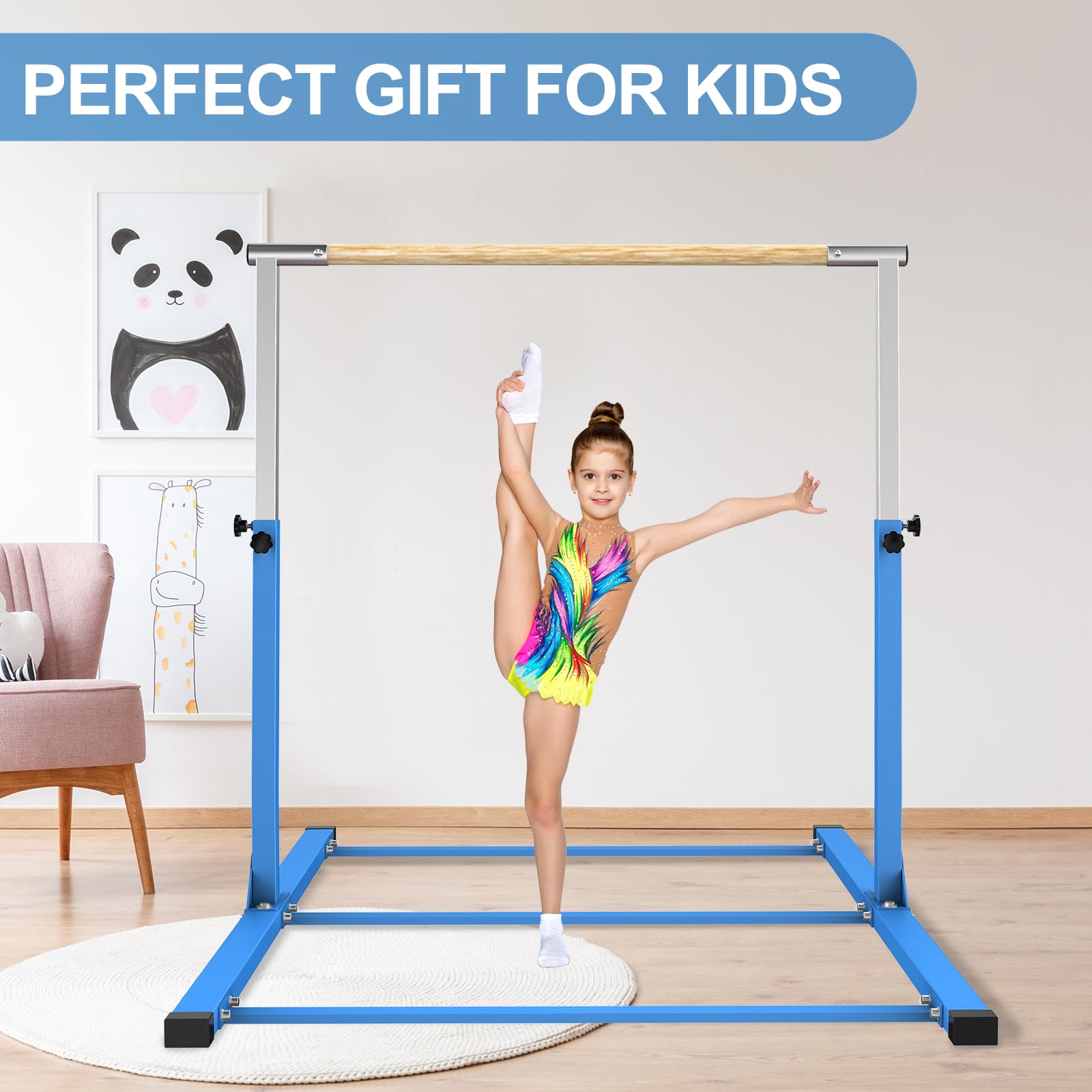 SHIWEI Adjustable Gymnastics Bar for Kids - 3' to 5' Height Horizontal Kip Training Bar - Perfect for Home Practice, Backyard Play & Gymnastics Skill Development