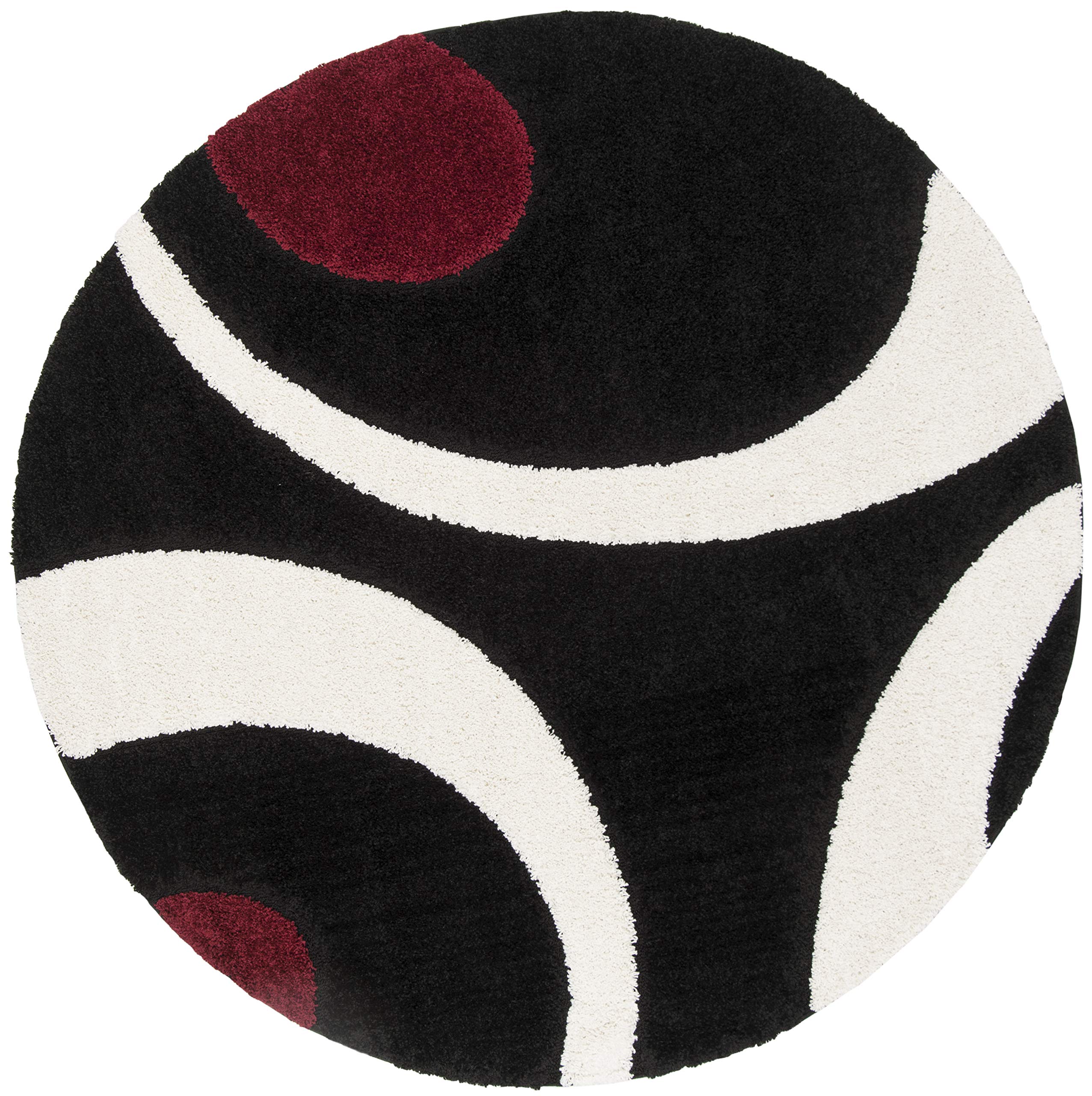 SAFAVIEH Florida Shag Collection 4' Round Black/Ivory SG474 - Mid-Century Modern Abstract Non-Shedding Area Rug (1.2-inch Thick) for Living Room, Bedroom, Dining Room & Entryway - Soft Plush Rug Perfect for Cozy Home Decor & High-Traffic Areas