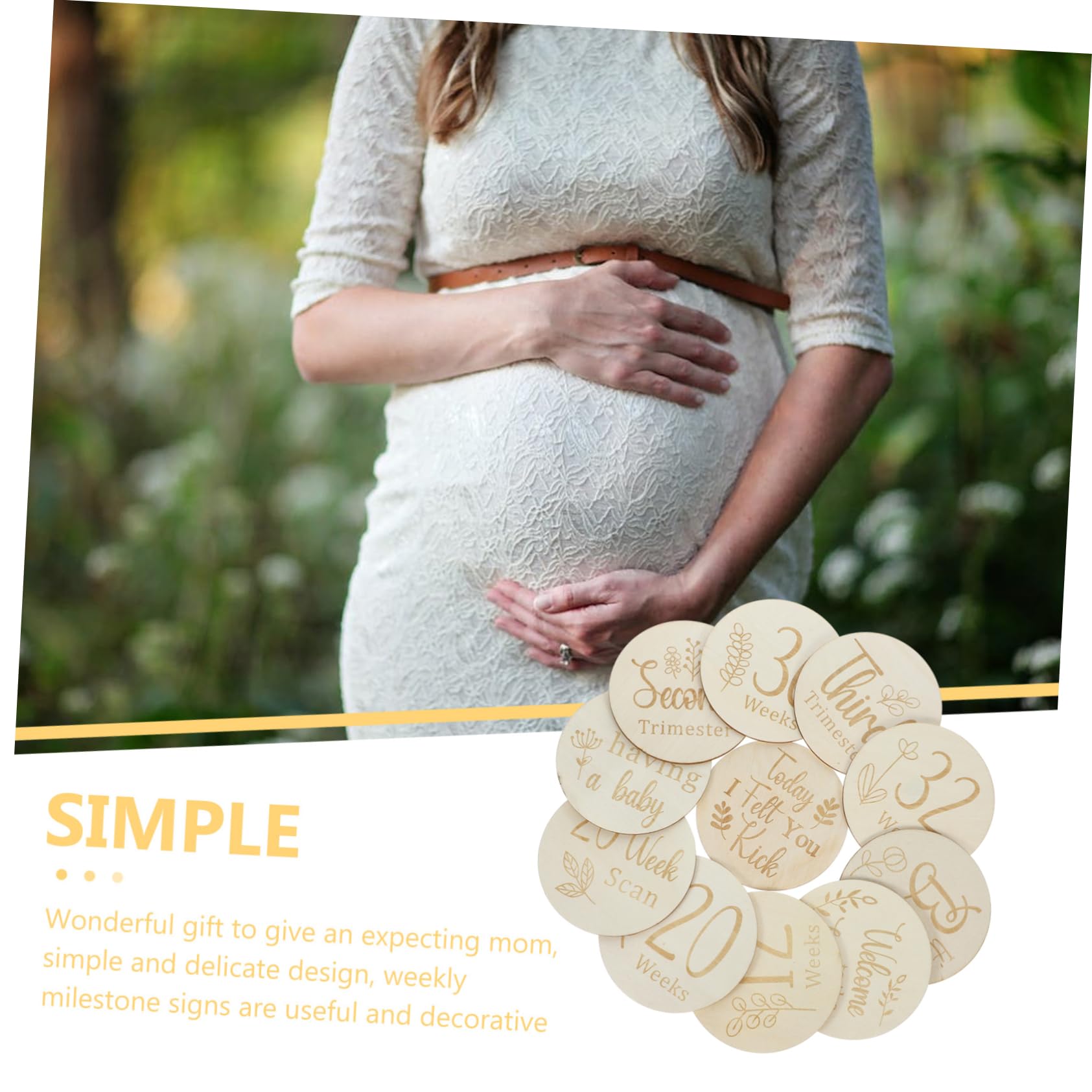 BIUDECO 11-Piece Pregnancy Milestone Markers - Double-Sided Wooden Weekly Baby Bump Cards for Expecting Mothers | Perfect for Maternity Photos, Baby Showers & Pregnancy Journals