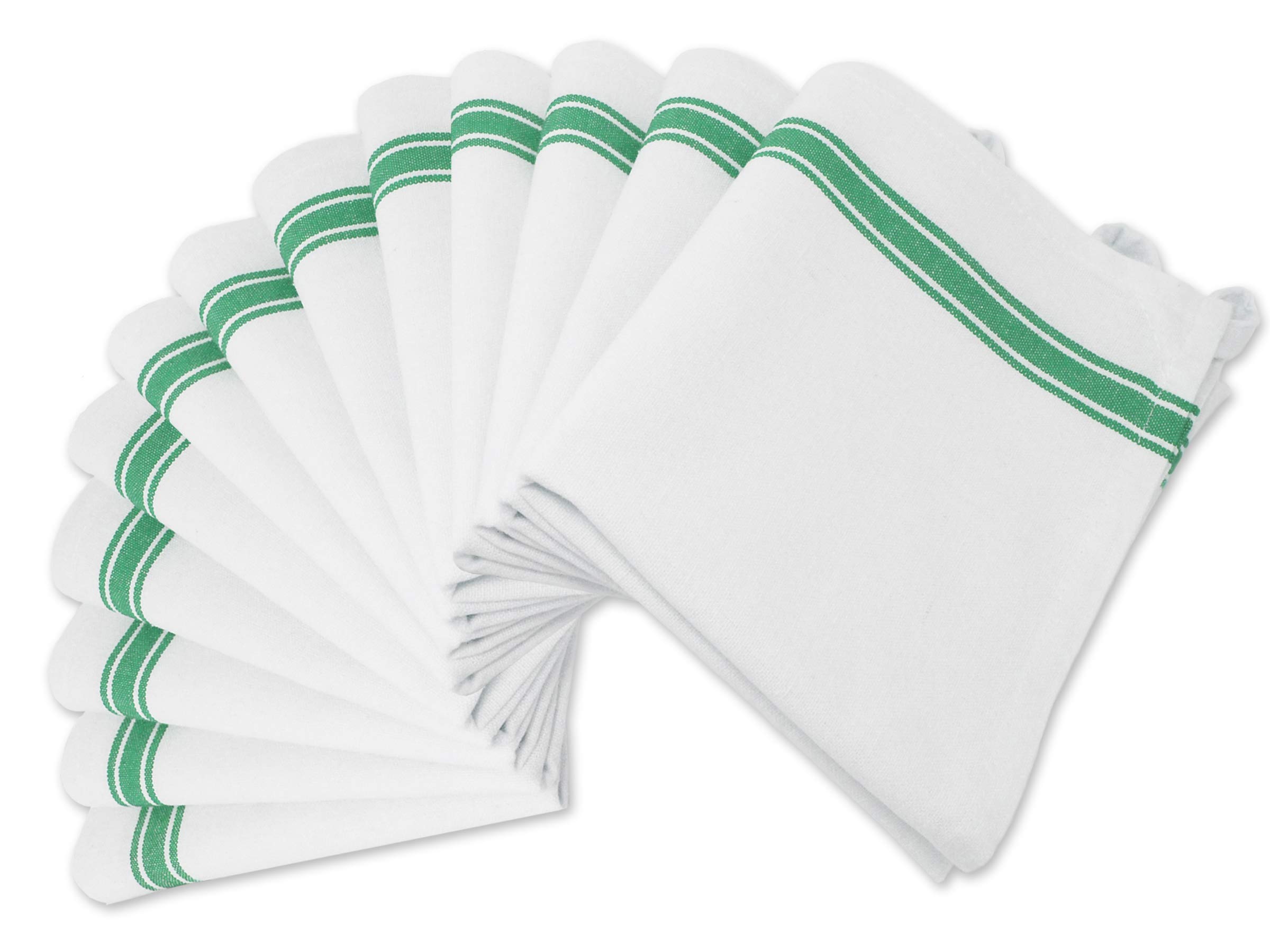 **Aunti Em's Kitchen Dish Towels Set - 13 Pack Natural Cotton Embroidery Towels, Zero-Lint for Drying Glasses, Plates & Hands - 25.5 x 15.5 Inch (Green Stripes) - Perfect for Kitchen, Dining & Hosting**