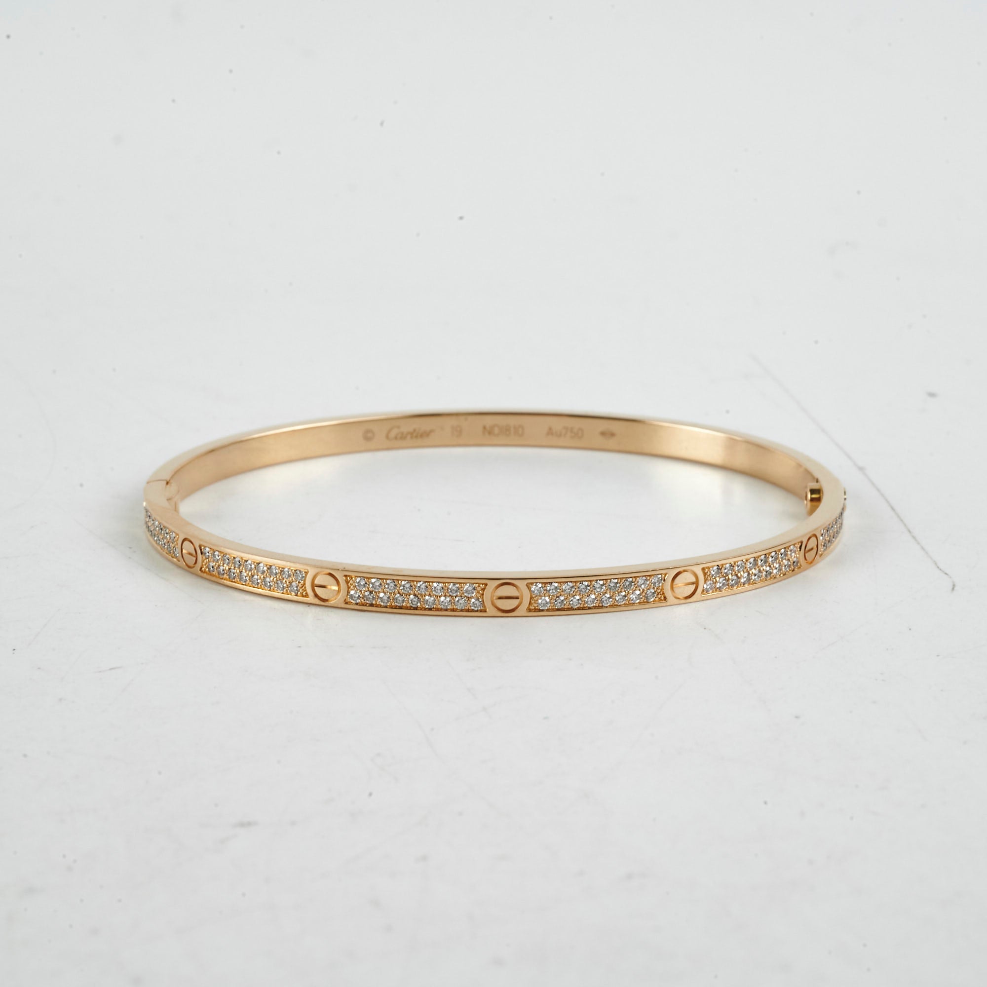 Cartier Small Love Pave Diamond Bracelet in 18K Yellow Gold - Size 19 - Luxury Jewelry Gift for Women, Anniversary & Special Occasions
