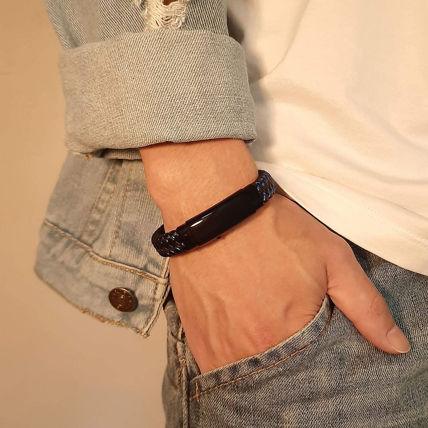 VNOX Inspirational Mantra Engraved Blue Braided Leather Adjustable Cuff Bangle Bracelet for Men - Motivational Gift for Him, Encouragement Jewelry for Daily Wear, Work & Special Occasions