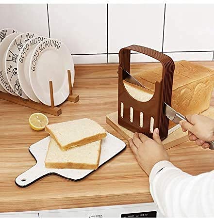 Best Foldable Bread Slicer - ABS Plastic Bread Cutter in Brown - Perfect for Homemade Bread, Sandwiches & Toast - Ideal for Kitchen, Camping & Picnics