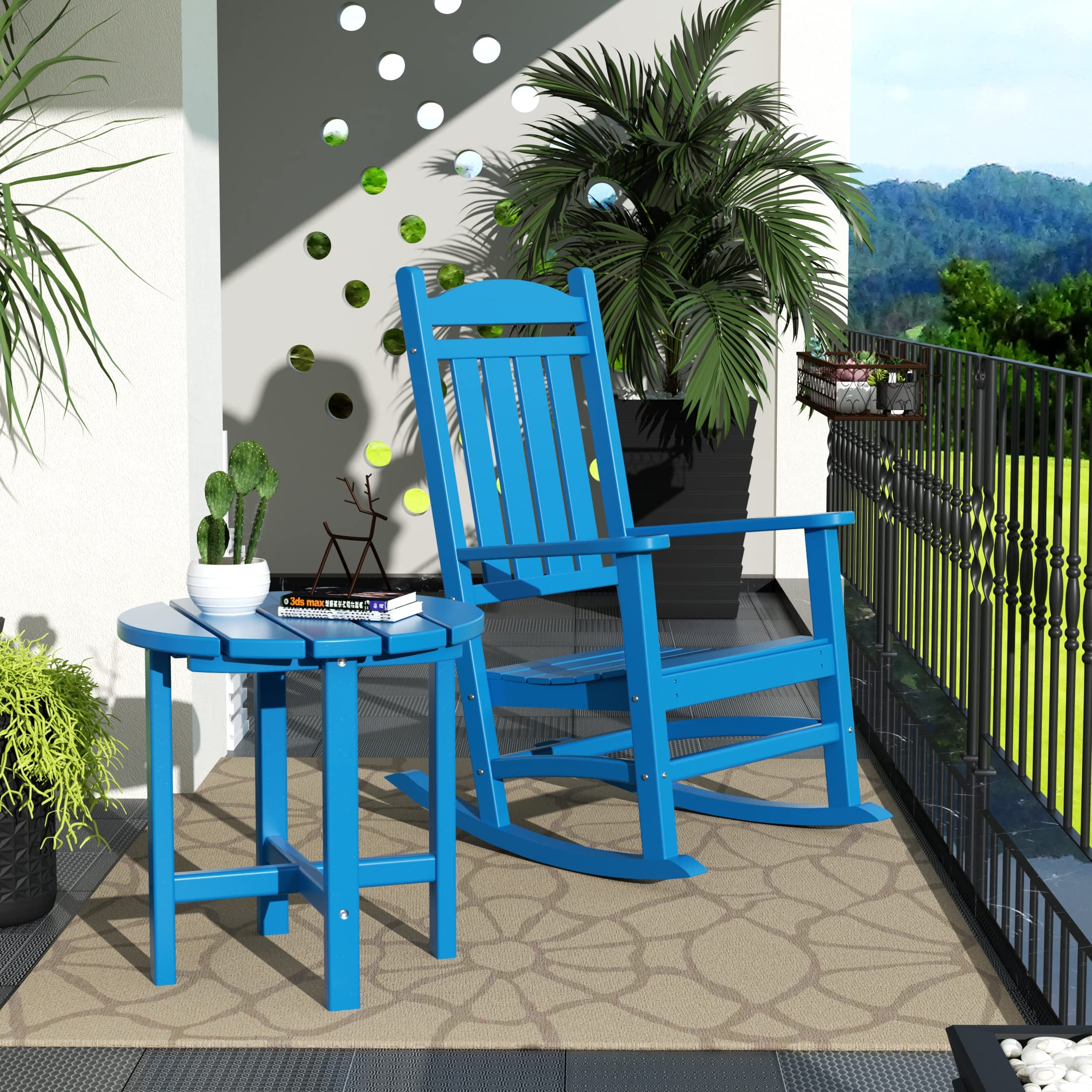 2-Piece HDPE Outdoor Rocking Chair Set - Traditional Patio Furniture for Porch, Garden & Backyard - Pacific Blue - Weather-Resistant & Comfortable Rocking Chairs for Relaxation