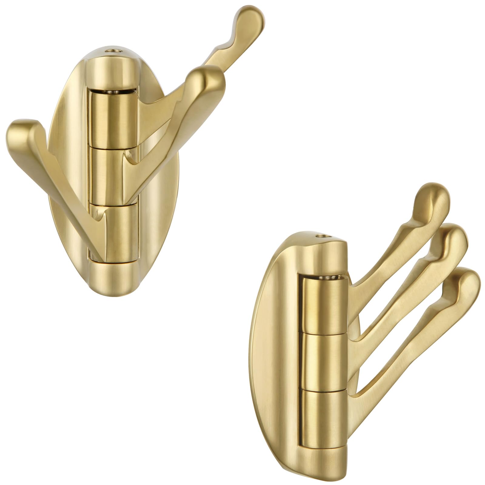 2 Pack Brushed Gold Swivel Towel Hook - Heavy Duty Metal Folding Bathroom Hanger for Towels, Robes & Clothes - Wall Mount for Bathroom, RV & Home Organization | Perfect for Small Spaces & Decor