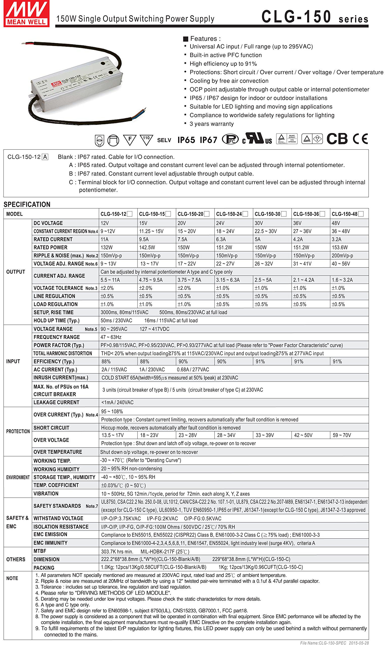 High-Efficiency 151.2W 24V 6.3A LED Power Supply Driver - Waterproof & Dimmable for LED Strip Lights, Signage, and Outdoor Lighting Applications