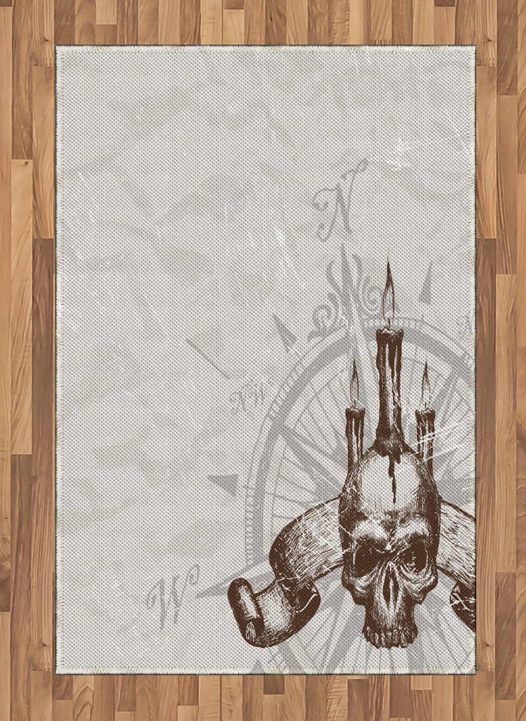 Ambesonne Compass Area Rug - Pirate Adventure Theme with Skull & Candles, Flat Woven Accent Rug 4'x5'7