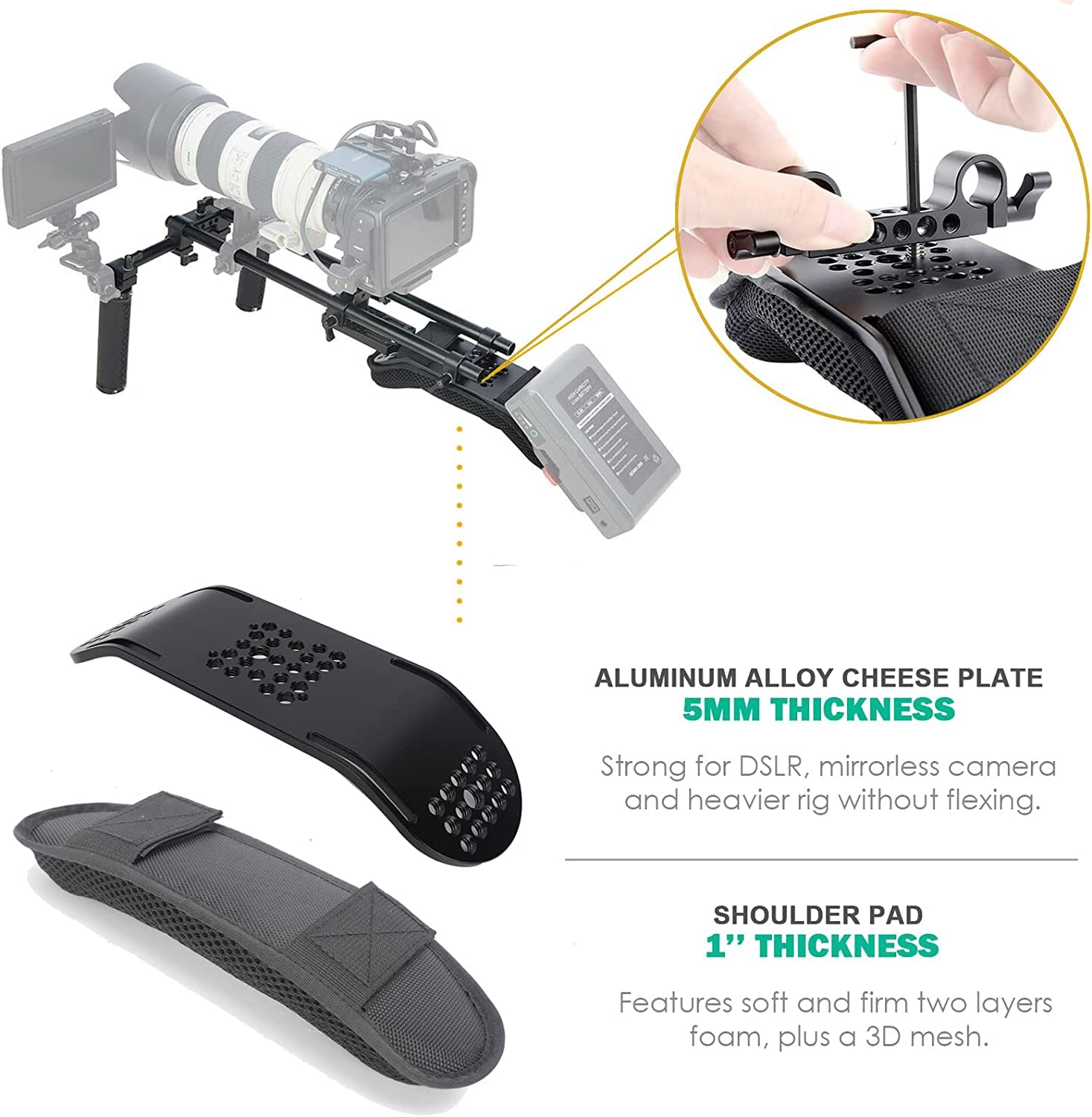NICEYRIG Camera Shoulder Mount Bracket - Adjustable Slide Mount Kit for DSLR, Camcorder, Video Camera - Perfect for Vlogging, Filmmaking & Live Streaming