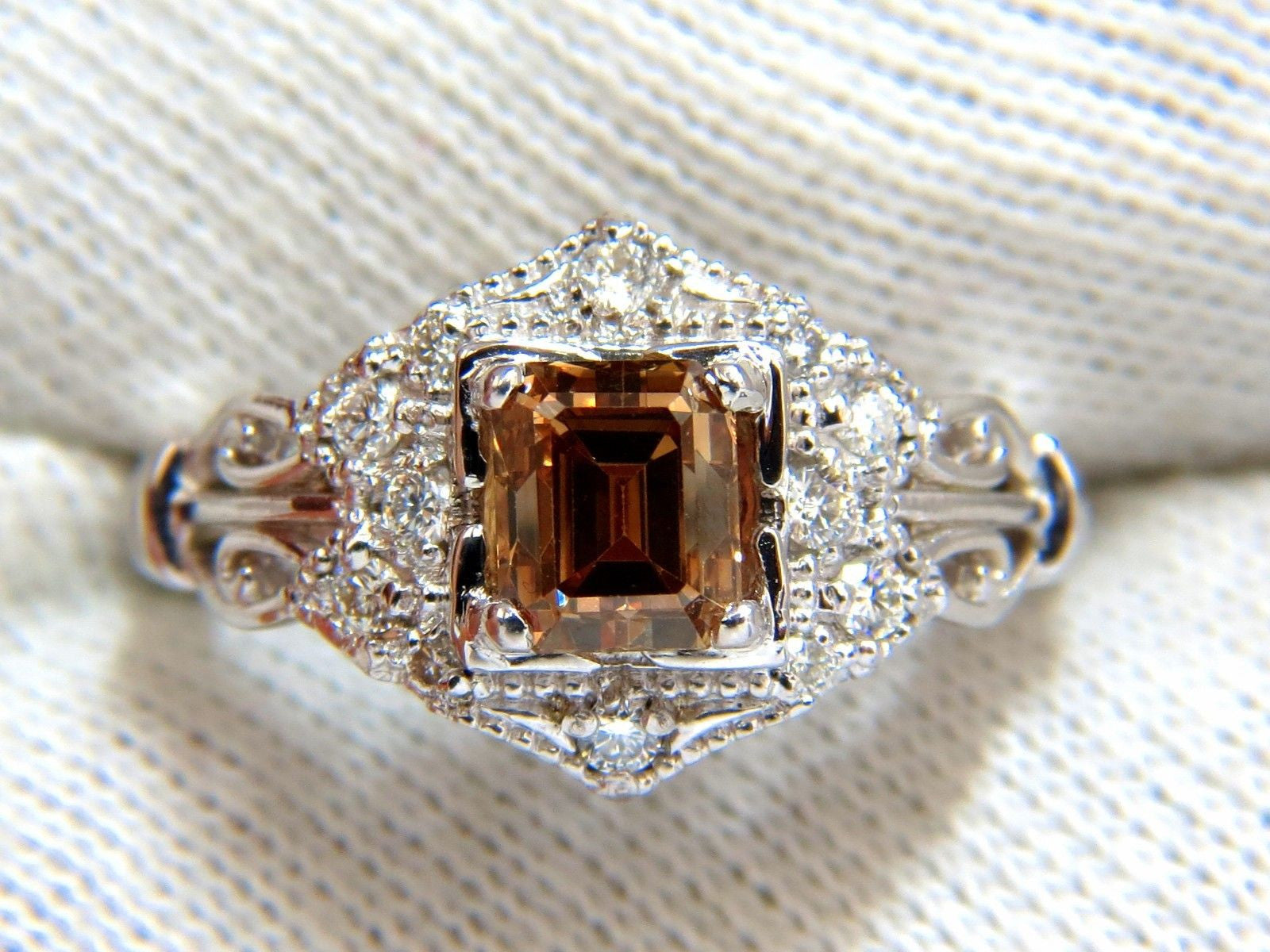 1.39ct Natural Fancy Brown Emerald Cut Diamond Ring VS2 Clarity - Victorian Deco Style for Engagement, Wedding & Anniversary Gifts
