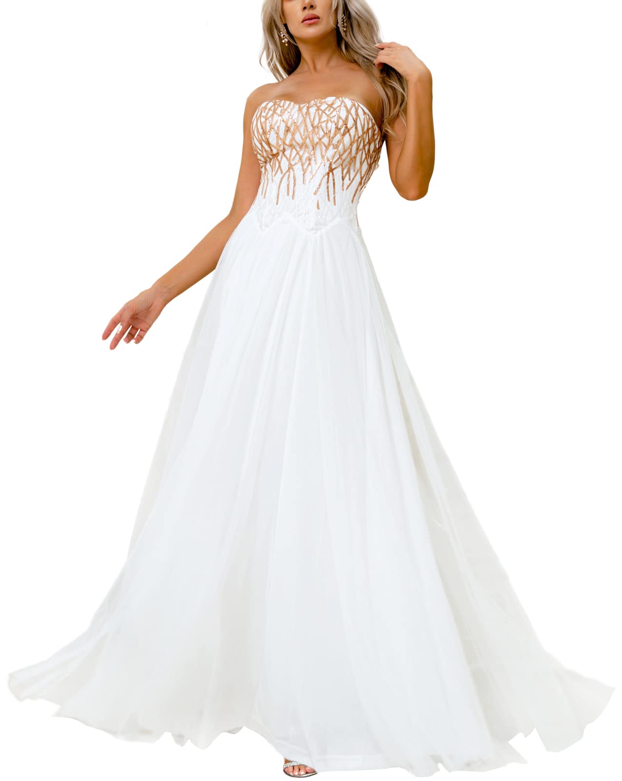 Sparkling Sequin Off Shoulder Mesh Wedding Gown - Elegant Long Bridal Dress for Bride, Prom, Evening Party & Special Occasions