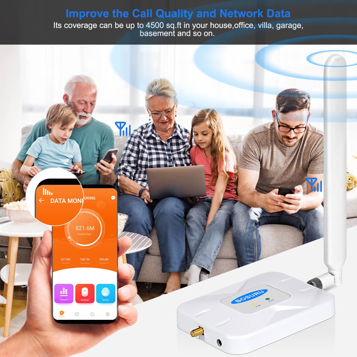 AT&T 5G/4G LTE Cell Phone Signal Booster for Home - Compatible with T-Mobile, Supports Band 12/17 - Improve Weak Reception for Home & Office Use