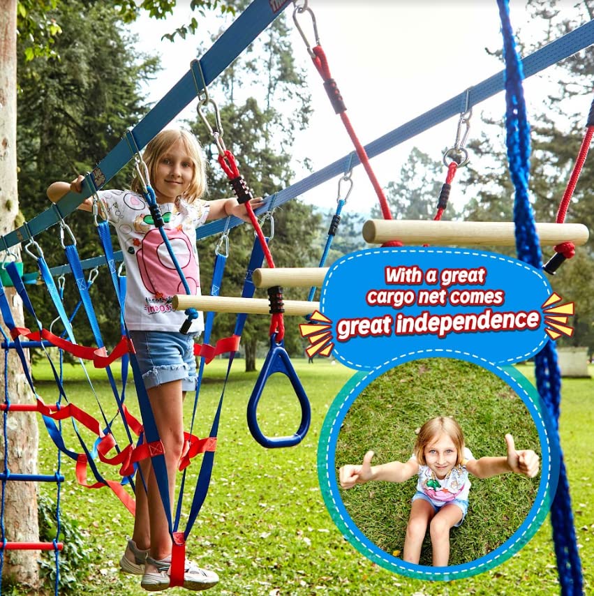 Lily's Things Double Slackline Accessories Kit - Cargo Net Attachment, Ninja Slackline & Climbing Wall Equipment for Outdoor Playgrounds and Adventure Courses | Perfect for Backyard Fun, Park Installations, and Ninja Warrior Training