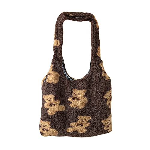 Stylish Plush Bear Shoulder Bag for Women - Minimalist Cute Solid Color Handbag with High Capacity | Perfect for Work, Travel, and Everyday Use