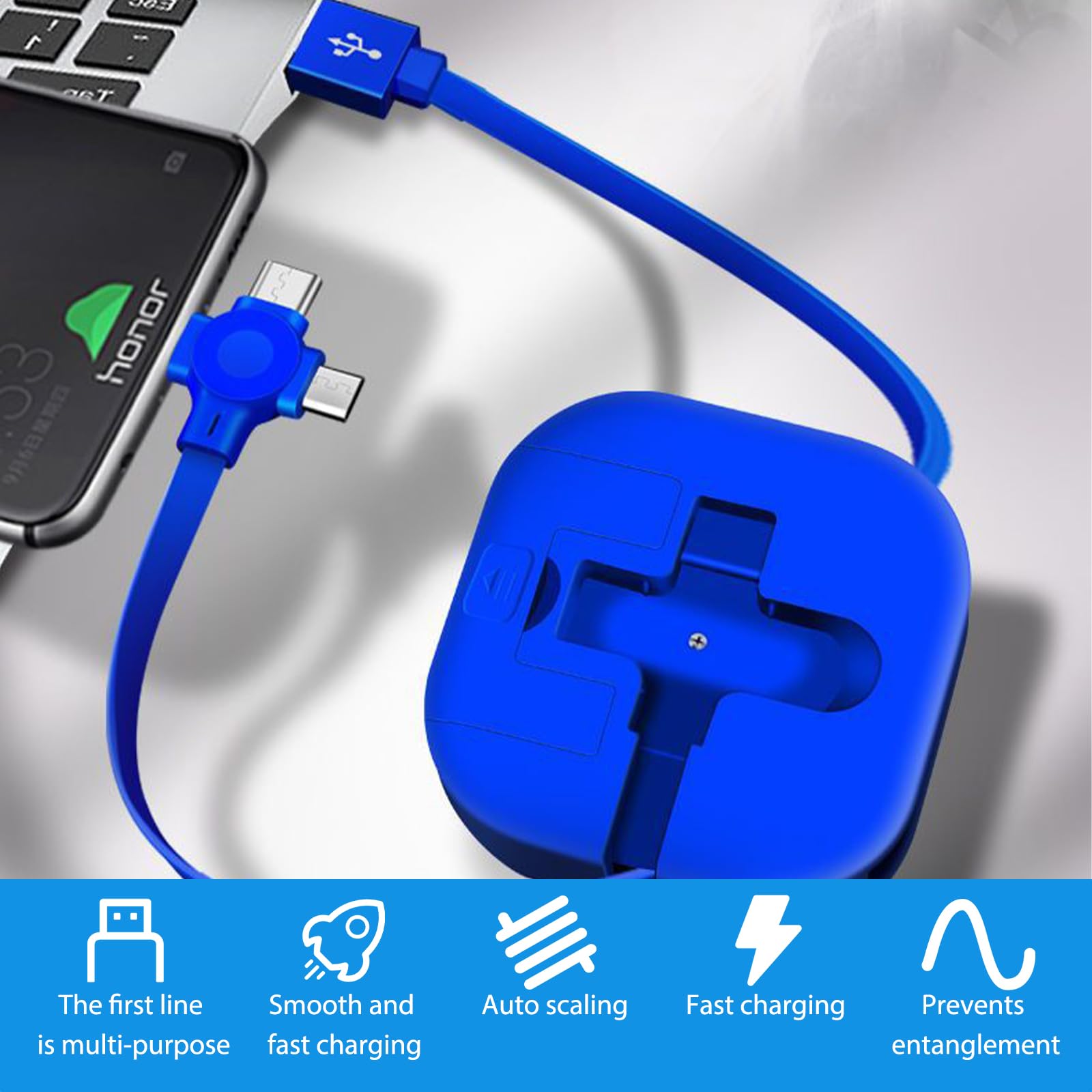 Nadiaen 3-in-1 Retractable Charging Cable - Fast Charging & Data Sync for iPhone, Samsung Galaxy, Huawei, PS, Tablets (Blue/Black/Red) | Perfect for Home, Office & Travel Accessories