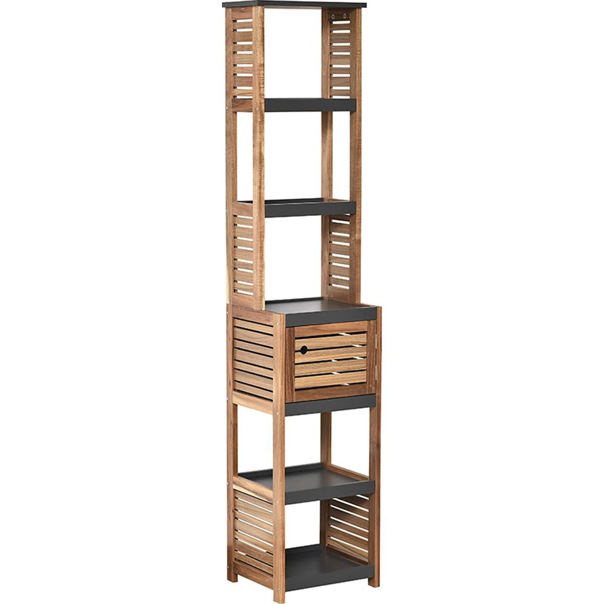 Acacia and MDF Tall Storage Cabinet - Brown/Black - Perfect for Bedroom, Living Room, and Office Organization