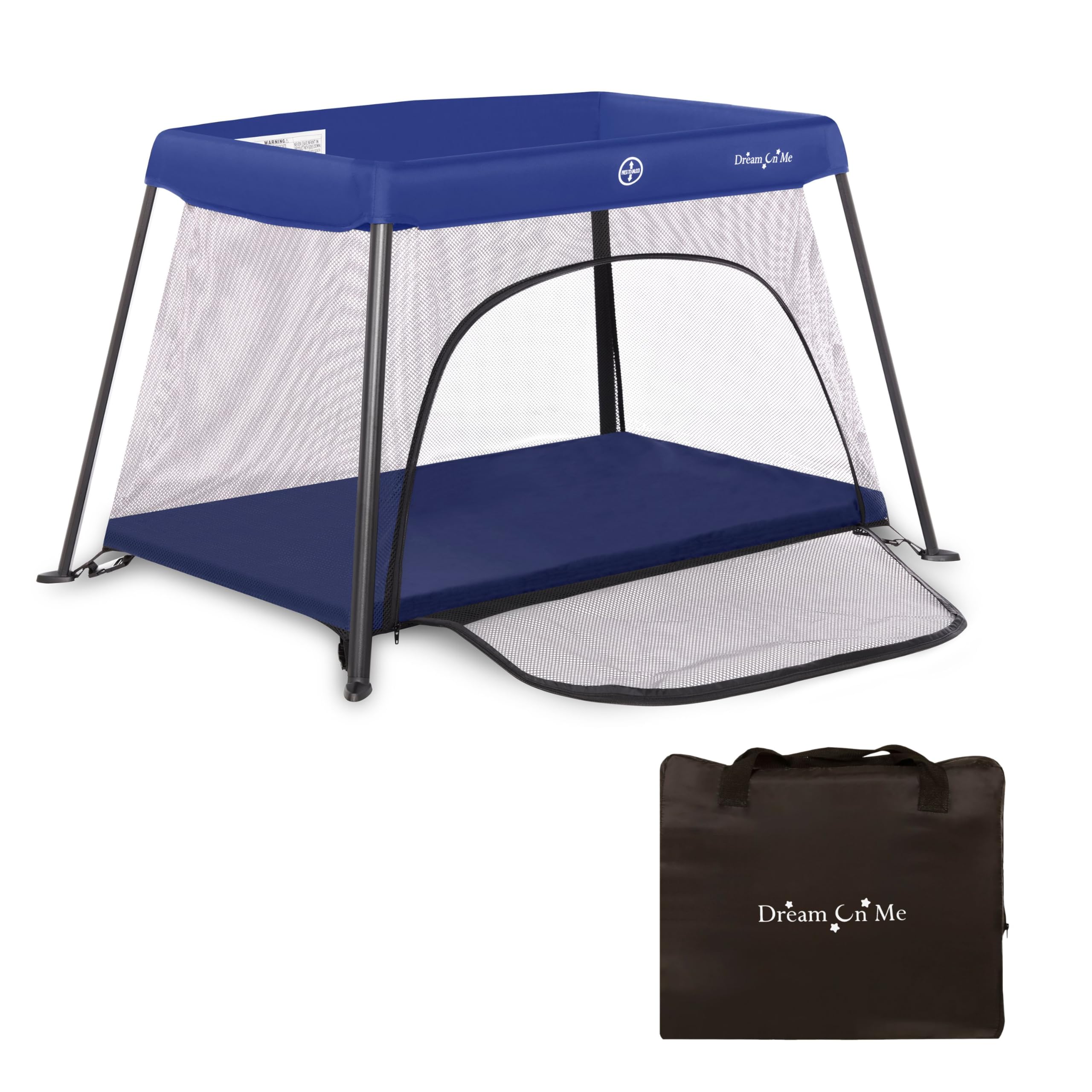 Dream On Me Travel Light Playard with Mesh Zipper Door - Portable Baby Play Yard for Travel, Home & Outdoors - Navy Blue
