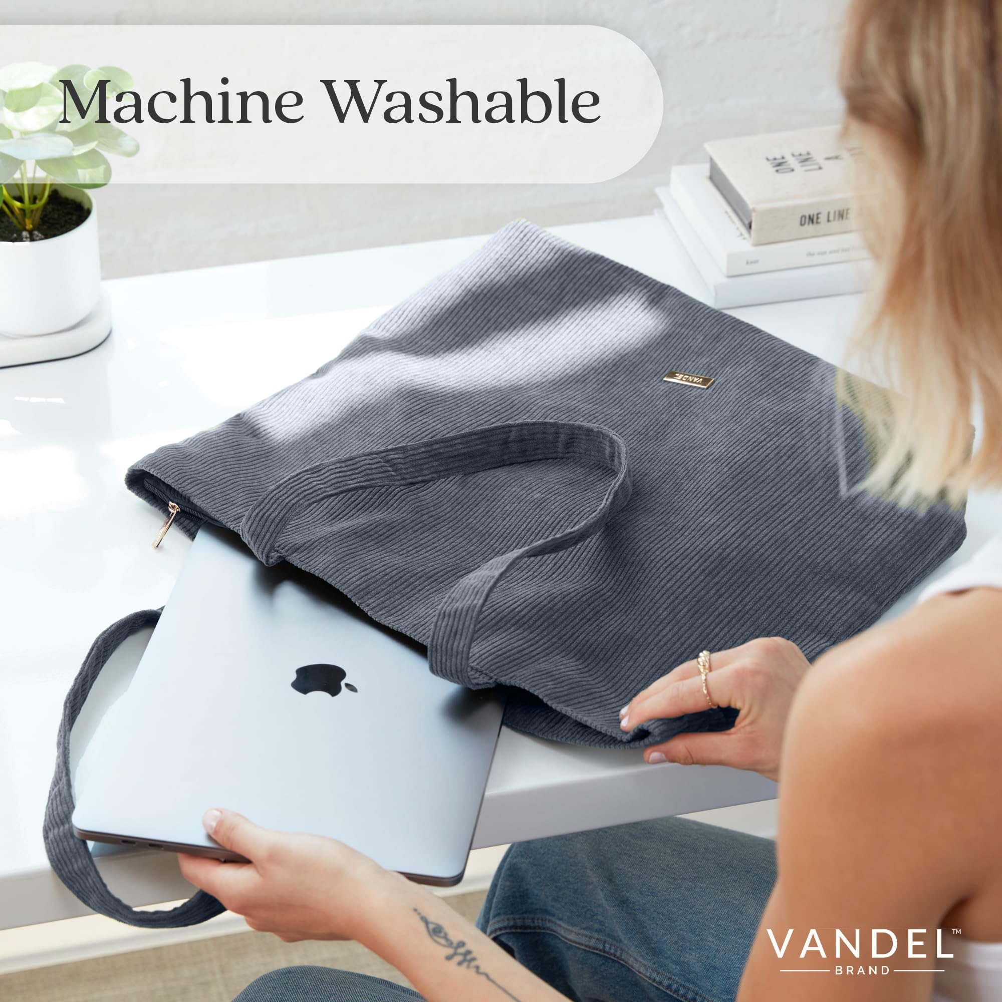 VANDEL Corduroy Tote Bag for Women & Men - Zippered Closure with Inner Pockets - Stylish School & Work Bag - Perfect for College, Office & Travel Accessories