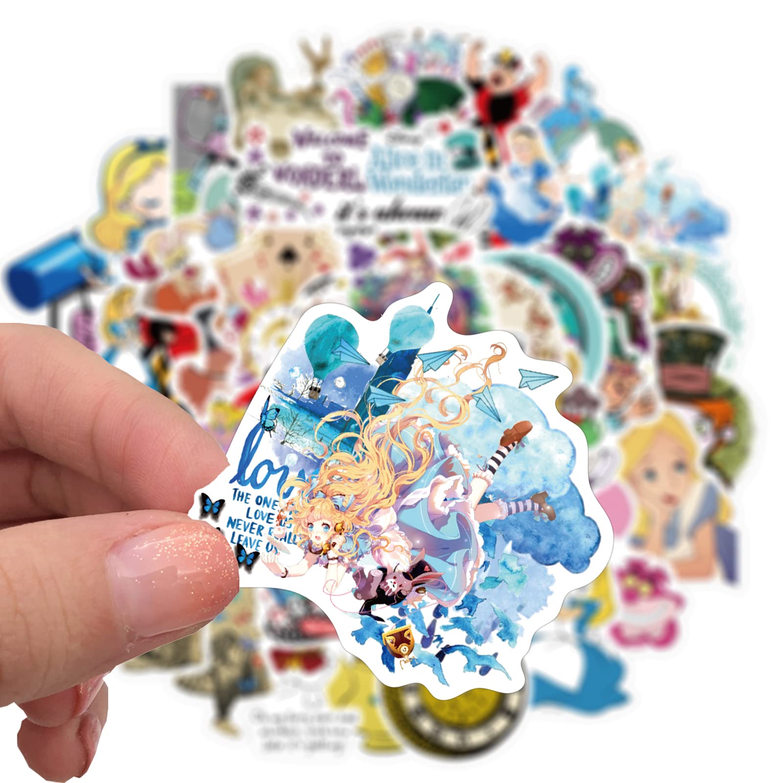 50PCS Alice in Wonderland Waterproof Vinyl Decals - Cute Cartoon Movie Stickers for Laptop, Water Bottle, Luggage, Skateboard - Perfect for Kids, Teens & Adults - Great for School, Travel & Home Decor
