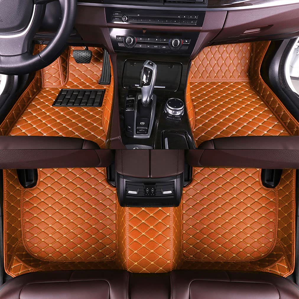 Premium All-Weather Leather Floor Mats for Cadillac CTS 2018-2019 - Luxury Carpet Protection Liners in Orange - Perfect for Winter, Rain & Daily Commuting