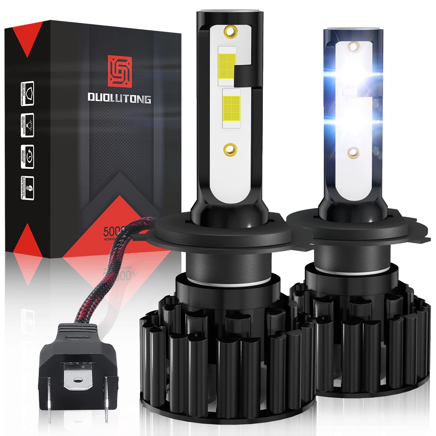 DUOLUTONG H4 HB2 9003 LED Headlight Bulbs - 100W 16000LM Super Bright 300% Brighter - 6500K Cool White Conversion Kit - High/Low Beam Plug and Play - Halogen Replacement Bulbs (2-Pack) - Perfect for Night Driving, Off-Roading & Foggy Conditions