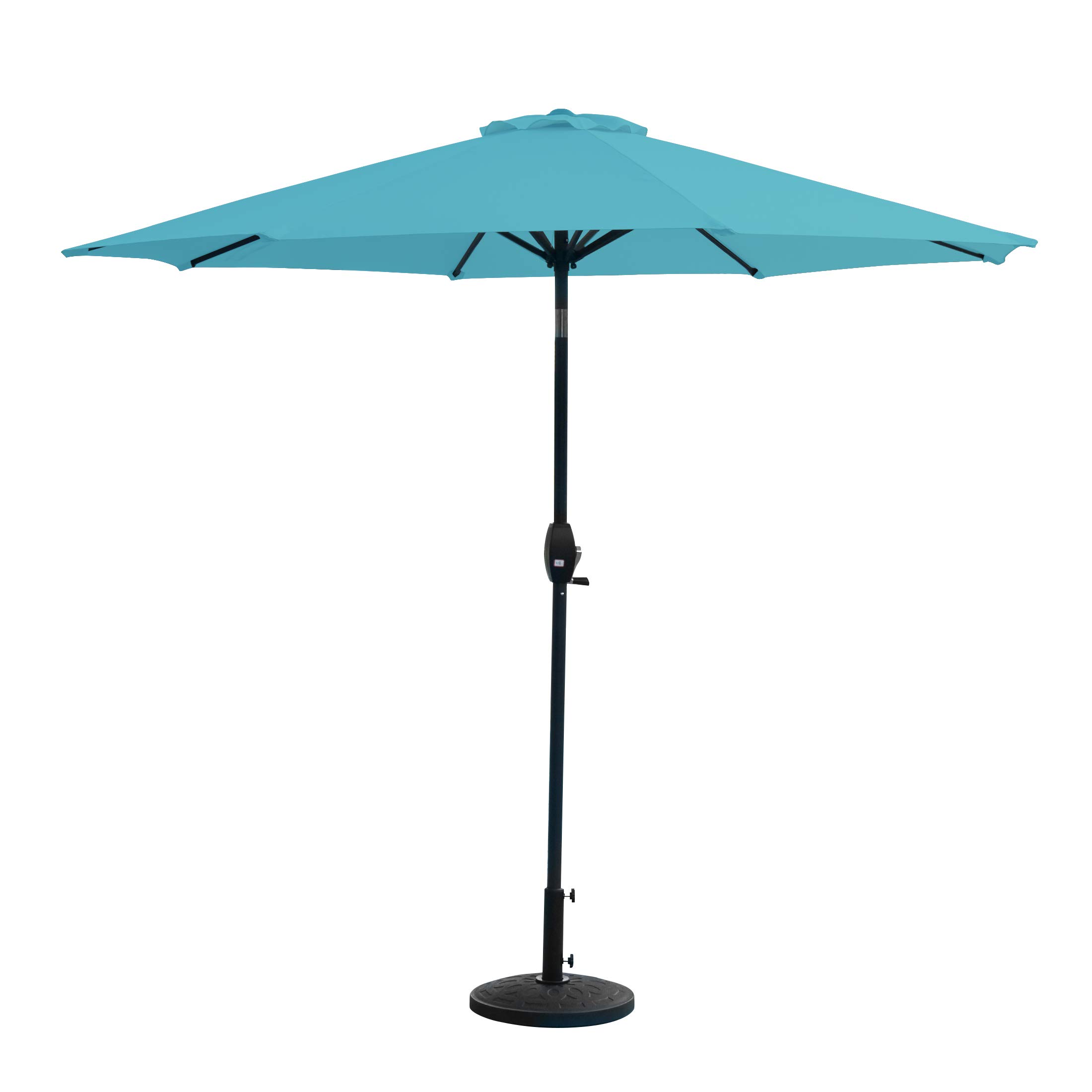 WestinTrends Paolo 9 Ft Outdoor Patio Umbrella with 30 lb Decorative Concrete Base - Turquoise Market Table Umbrella for Poolside, Garden, and Backyard Dining