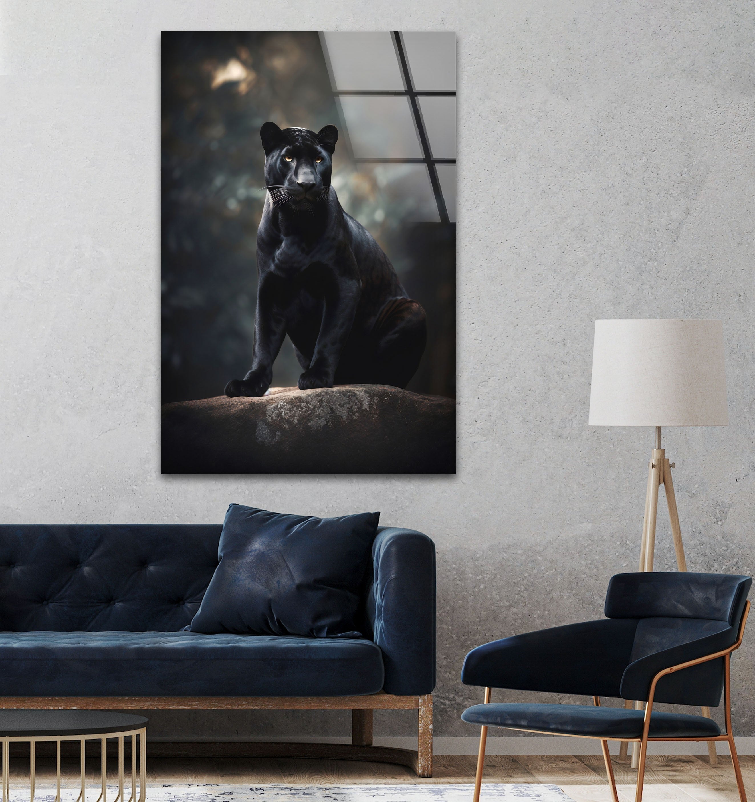 Black Puma Cool Glass Wall Art - Modern Home Decor for Living Room, Bedroom & Office - Unique Animal Themed Stained Glass Panel Artwork