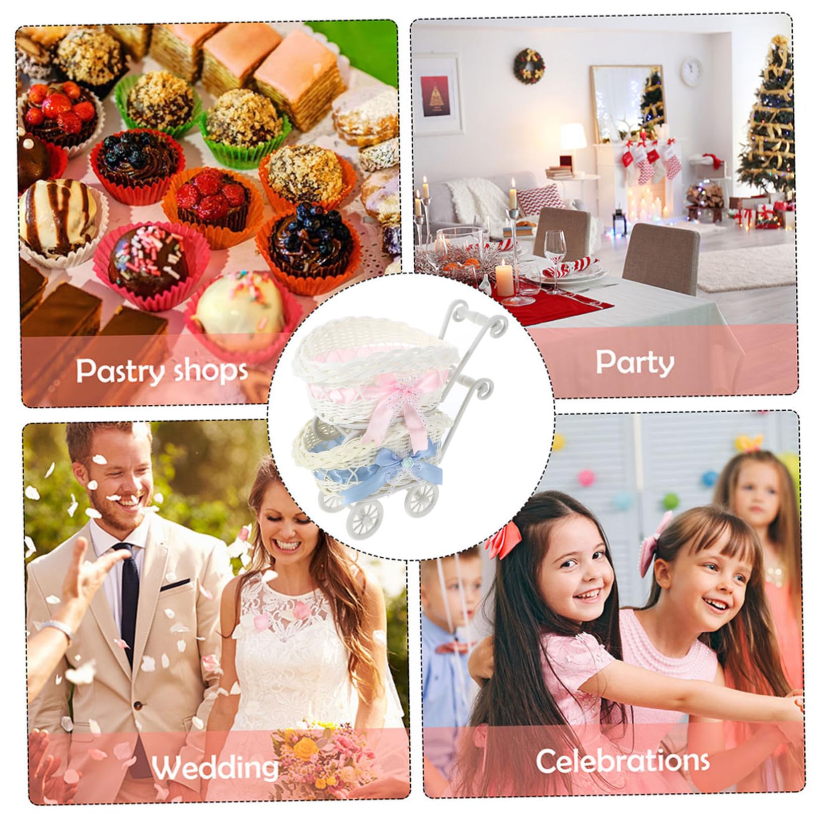2-Pack COOLHIYA Woven Party Baskets - Decorative Picnic Food Baskets, Shower Gift Baskets & Miniature Toy Storage - Perfect for Outdoor Gatherings, Baby Showers & Home Decor (PP Material)
