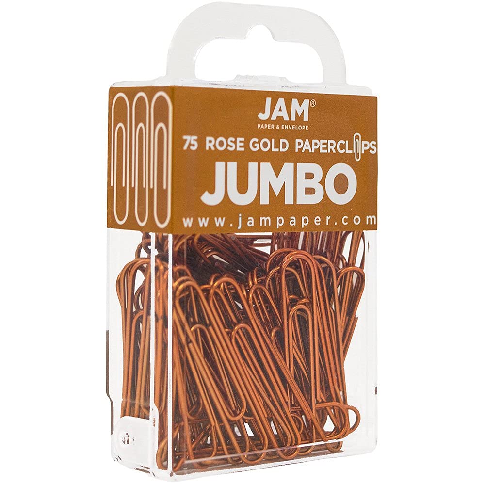 Jumbo Rose Gold Paper Clips - 75 Pack Bulk Colored Paperclips for Office, School, Organizing Documents & Crafting - JAM Paper Brand