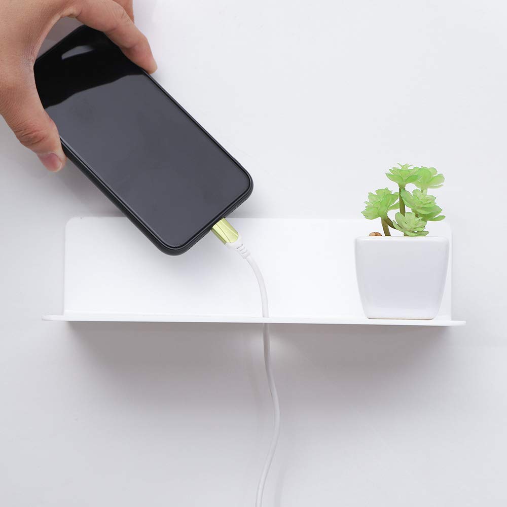 IEEK 9 Inch Acrylic Floating Shelves Set of 4 - Small Wall Display Shelves for Bluetooth Speakers, Security Cameras, Nintendo Switch & Action Figures - Damage-Free Stick-On Wall Shelves (White) - Perfect for Bedroom, Living Room, Office & Bathroom Organization