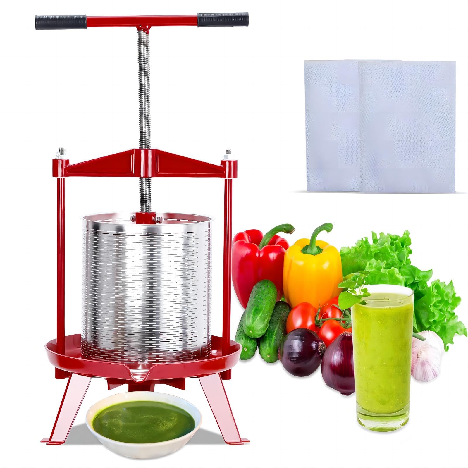 3.69 Gallon Stainless Steel Fruit Wine Press - Heavy Duty Manual Cider Press with T-Handle & Stable Tripod Base - Perfect for Home Brewing, Apple Cider Making, Grape Crushing - Great for Kitchen, Outdoor, Winemaking & DIY Beverage Production