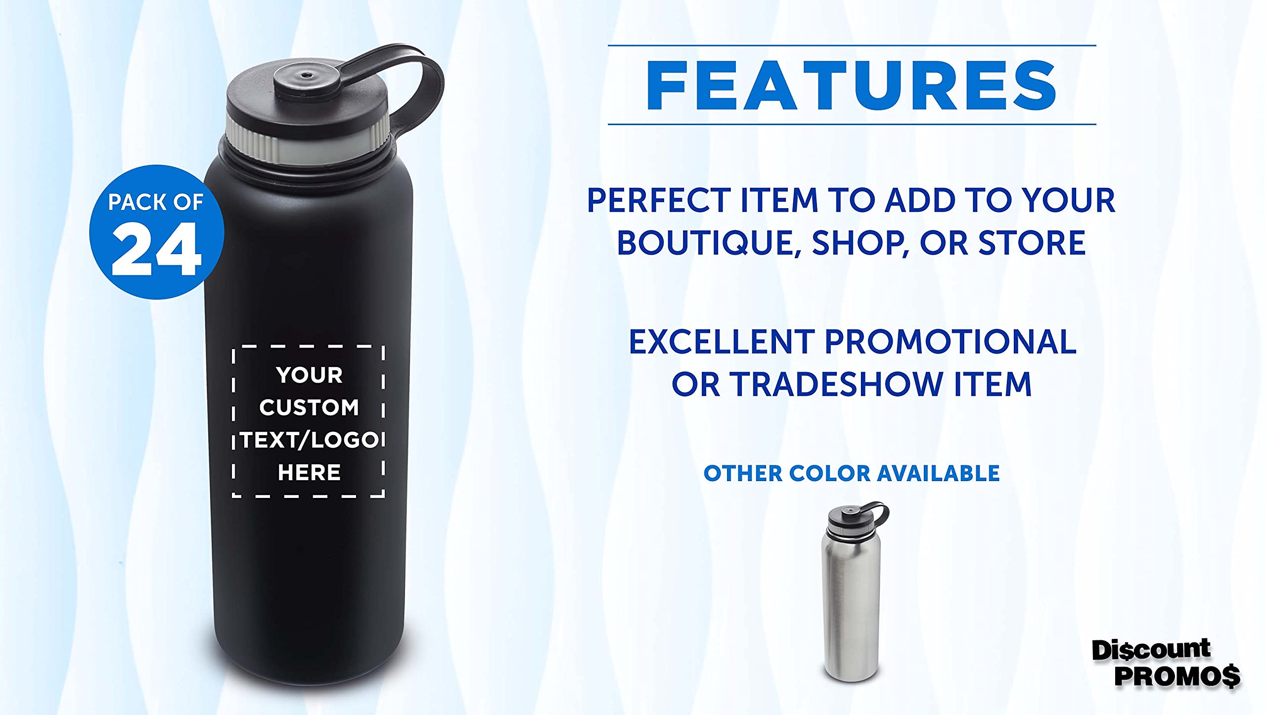 24 oz Stainless Steel Vacuum Insulated Water Bottle Set - Double Wall, Leak Proof, Custom Text & Logo - Perfect for Gym, Hiking, Office & Travel - Black