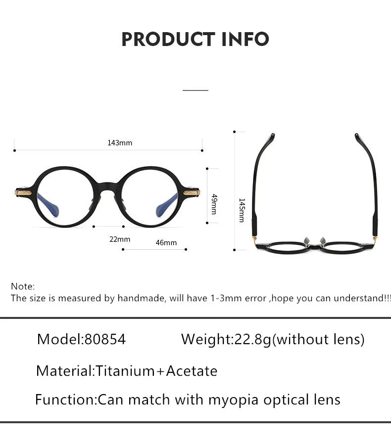 Stylish Aimee Unisex Full Rim Round Titanium Acetate Eyeglasses Frame 980854 - Lightweight & Durable for Work, Reading & Everyday Wear